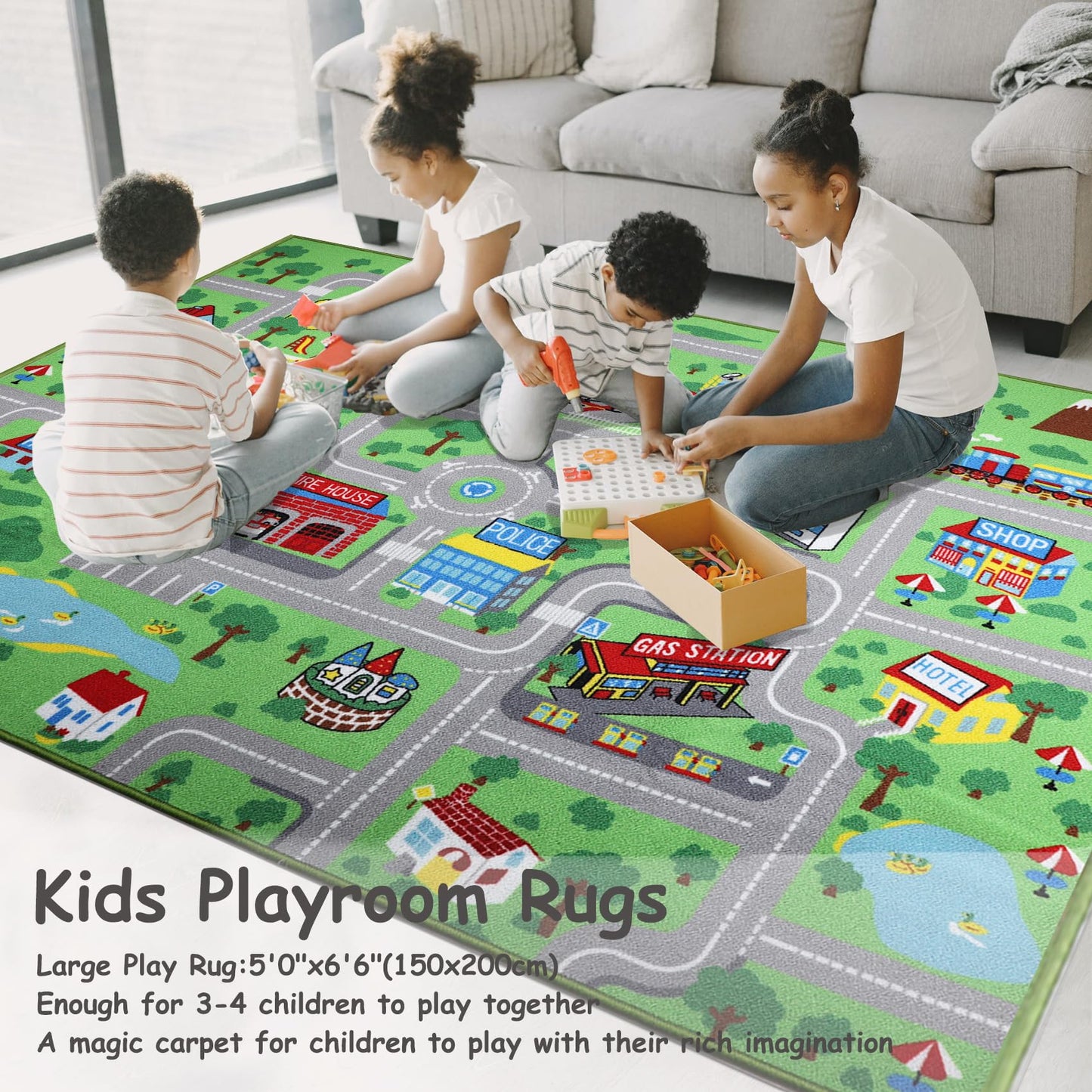 Capslpad Kids Carpet Playmat Rug,Extra Large City Life Carpet 6.6x5.0 ft Learning Educational Car Rug Play Game Carpets for Children Baby Boy Girl Bedroom Playroom