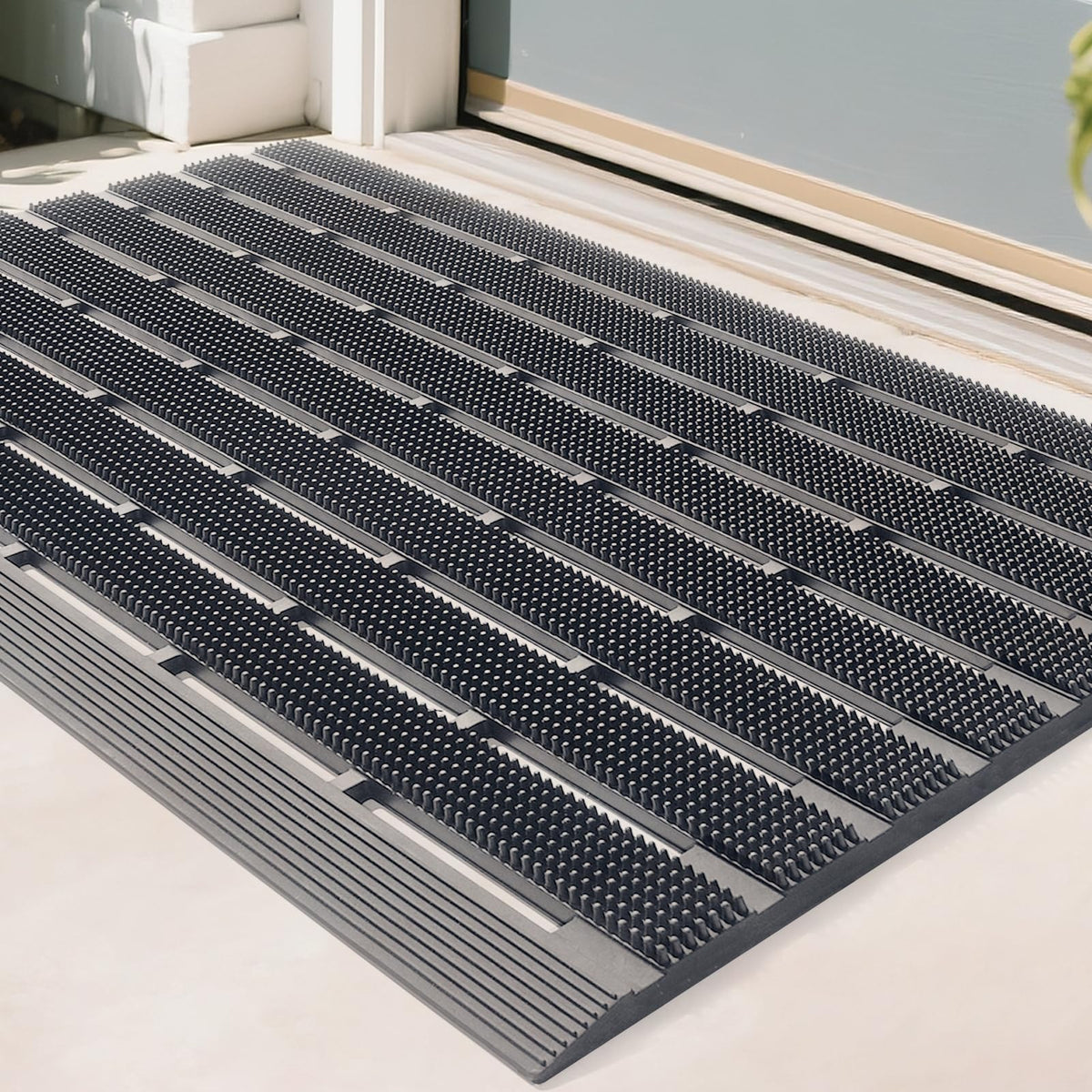 Mibao Front Door Mat, Heavy Duty Welcome Entrance Doormats, Non Slip Entryway Rubber Rugs, Dirt Trapper Waterproof Home Garage Pool Mud Mats All Weather, 30" x 18", Grey