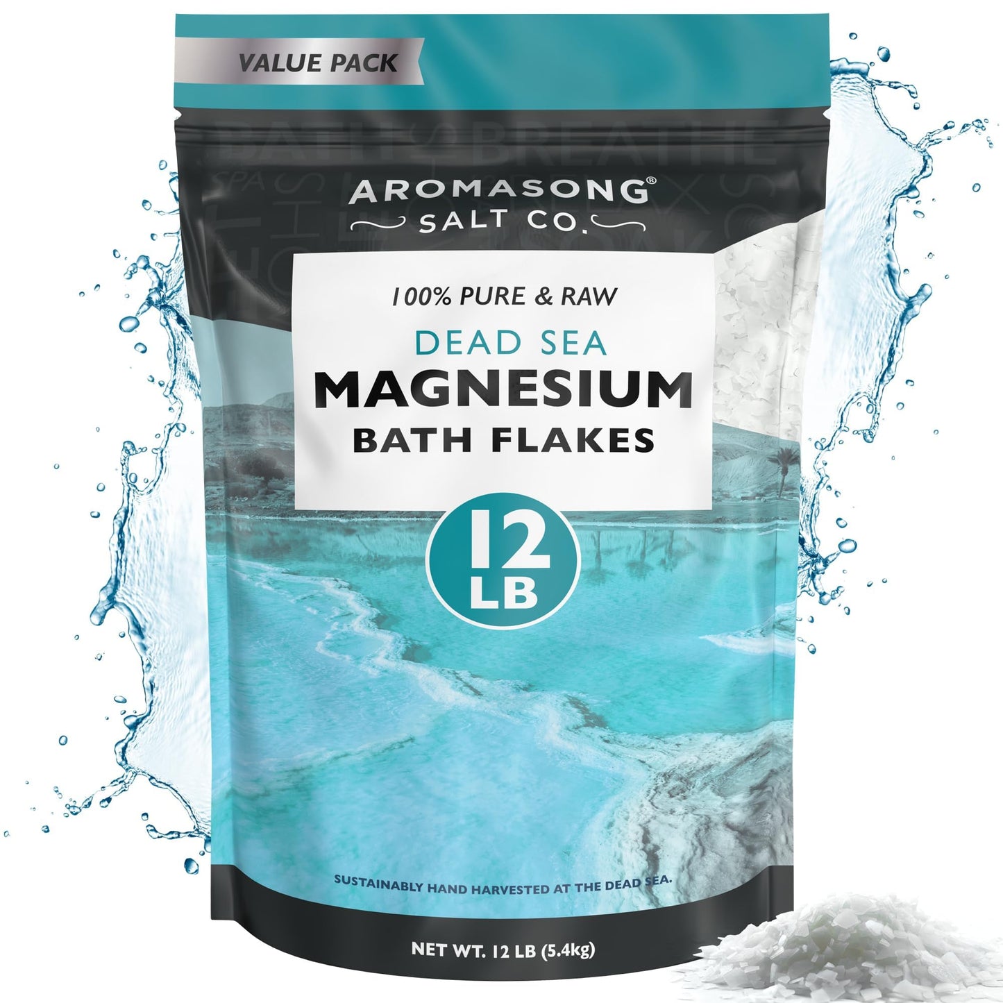 Aromasong Magnesium Flakes, 100% Pure, from The Dead Sea, Highly Concentrated Raw Magnesium Bath Soak, 5443g