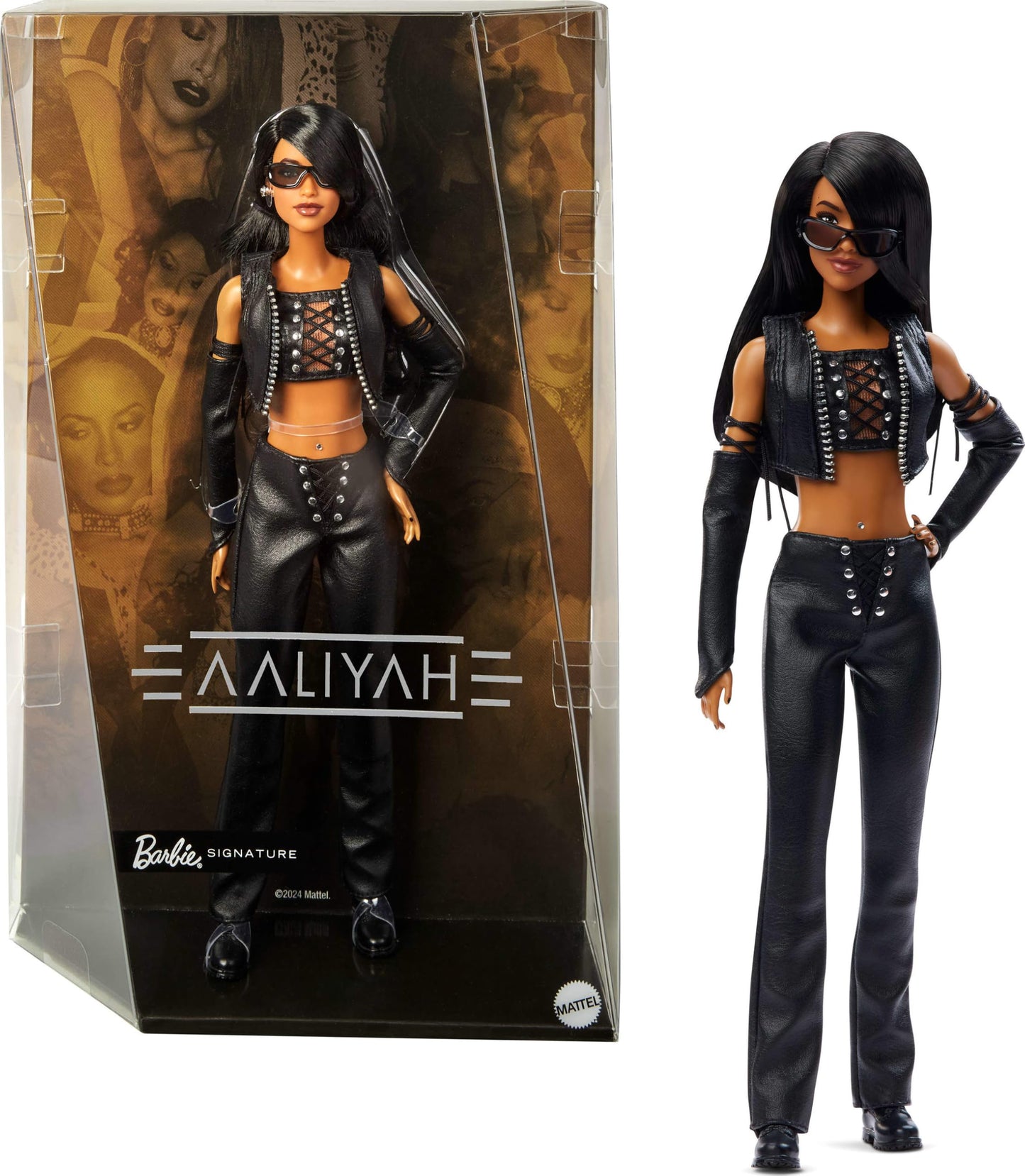Barbie Signature Doll, Aaliyah Collectible in Black Faux Leather Outfit Inspired by ‘One in a Million Music’ Video