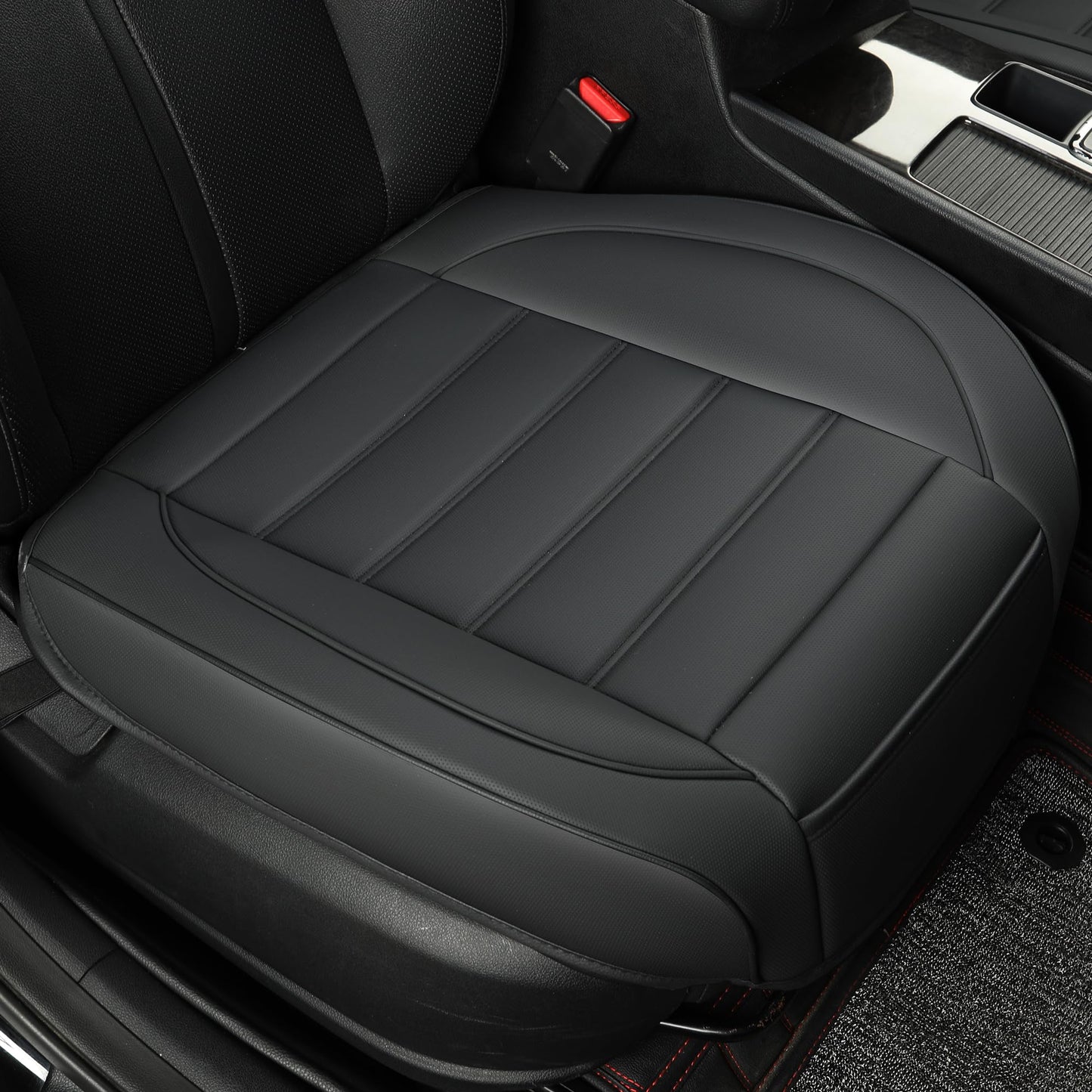 Vankerful Leather Front Car Seat Covers,Bottom Seat Covers for Cars,Driver Car Seat Cushion Cover,Waterproof,Anti-Slip,Full Wrap,for Most Vehicles,Sedan,Truck,SUV (Black, 2PCS Front, Parallel)