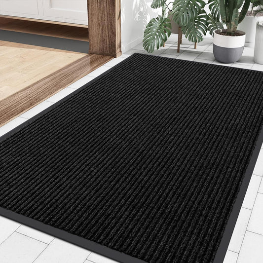 OLANLY Front Door Mat Indoor Outdoor Waterproof Doormat, Low Profile Non Slip Welcome Mat, Easy Clean Heavy Duty Durable Outdoor Mats for Entrance, 35"x23", Black