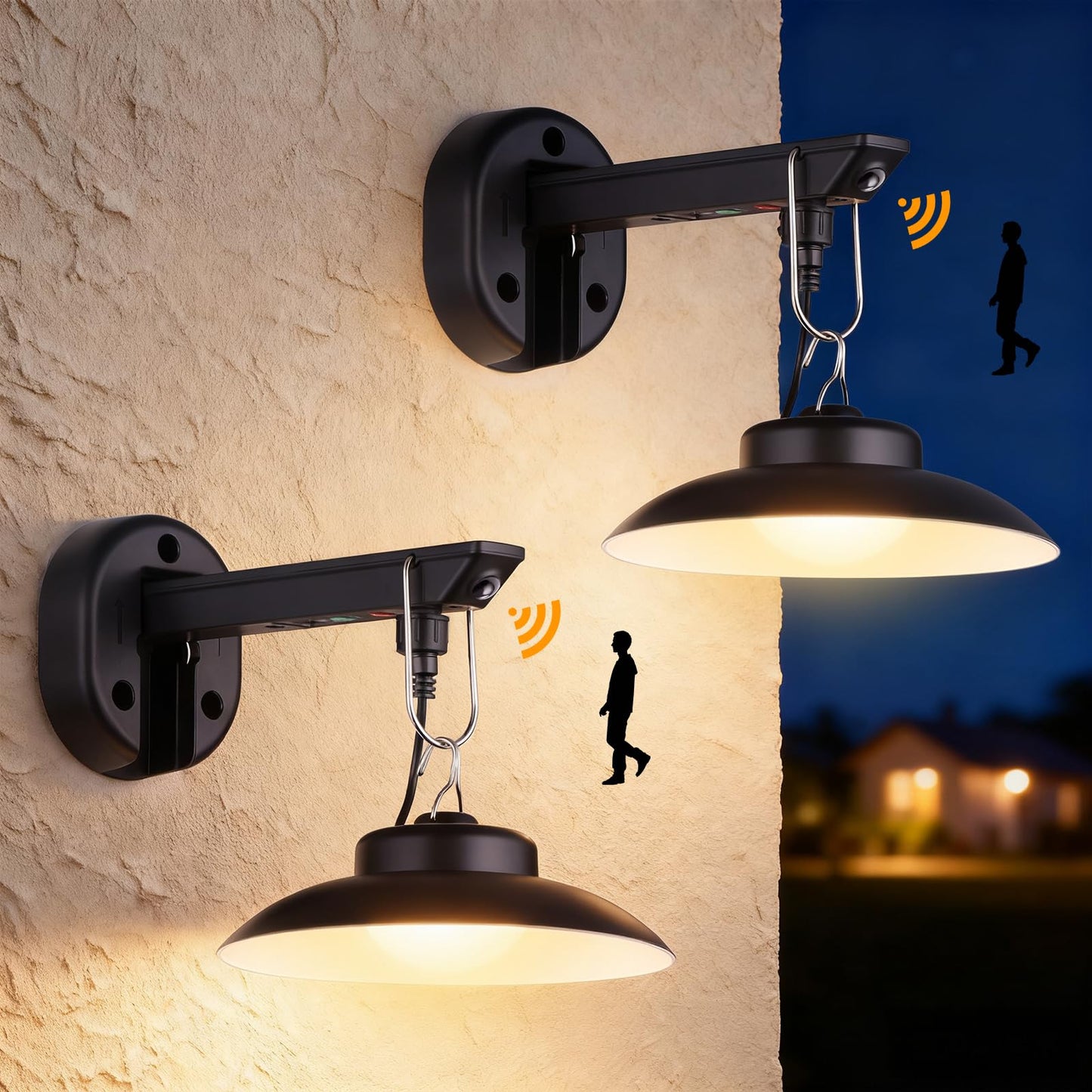 200lm Solar Barn Lights Outdoor with 3 Lighting Modes & Motion Sensor, No Wiring Needed, Solar Wall Lights Outdoor Waterproof, Farmhouse Exterior Wall Sconce, Outdoor Light Fixtures for Garage(2 Pack)