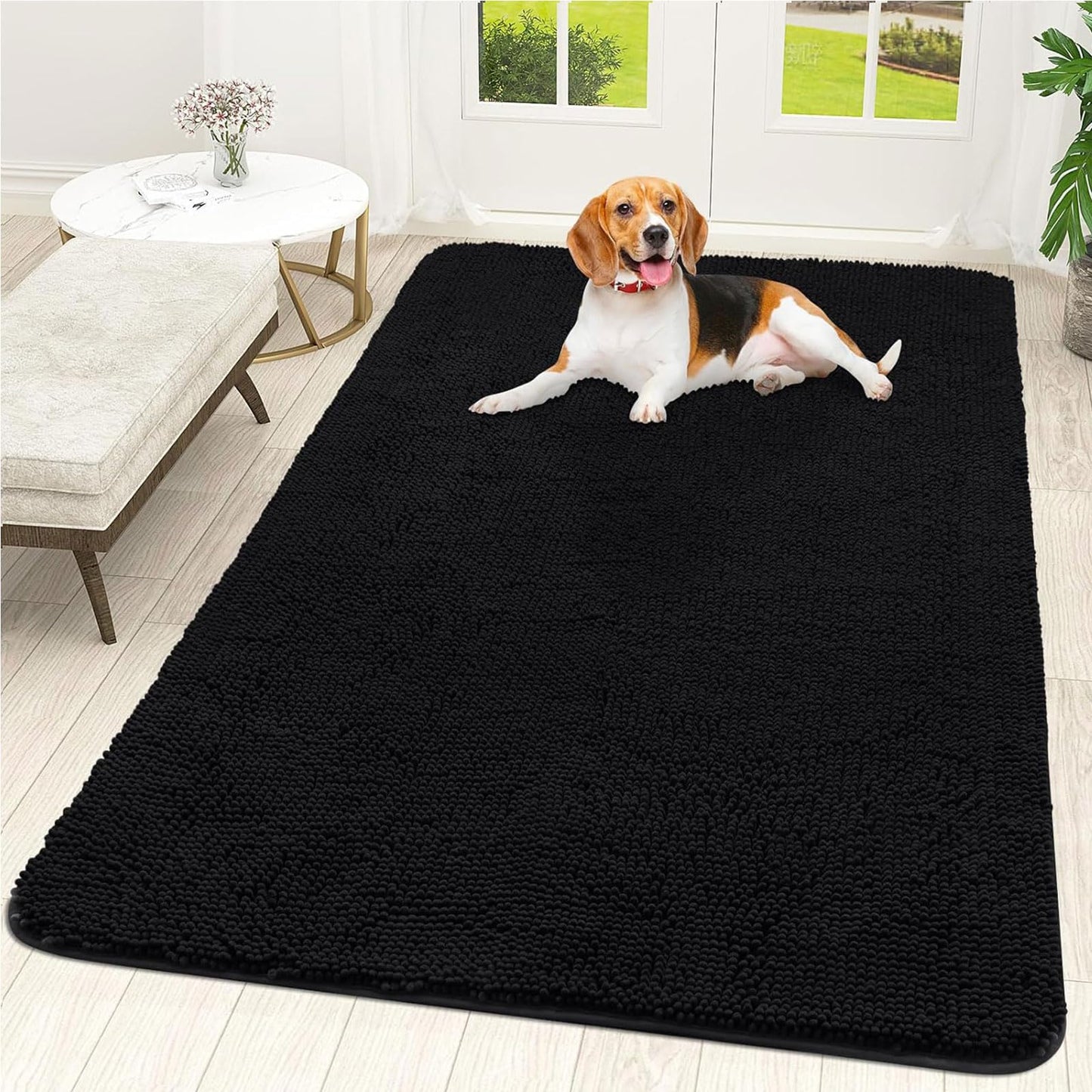 OLANLY Indoor Door Mat, 71"x47" Non-Slip Absorbent, Mud Mat for Dogs Front Doormat, Washable Microfiber Chenille Floor Mat Welcome Mat, Black