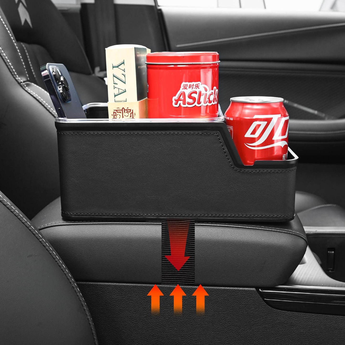 keketuohai Car Seat Back Organizer with 3 Storage Compartments,Car Organizer Between Seat Car Armrest Storage Box with Cup Holder Tray Car Interior Console & Oragnizer(Black)