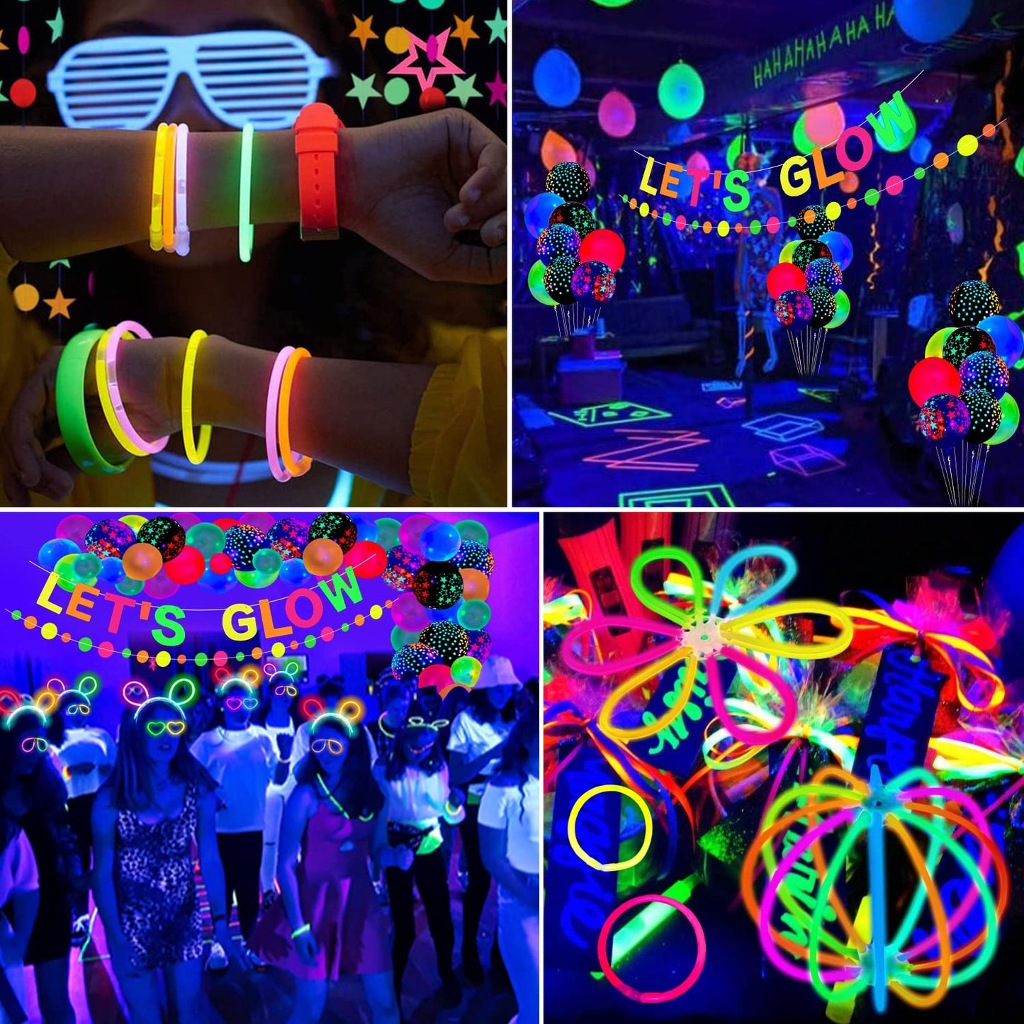 398 Pcs Glow in The Dark Party Supplies - Include Glow in The Dark Balloons, Banner, Glow Sticks, Tableware and Tablecloths for Glow Party Supplies Black Light Neon Party Decorations, Serve 20