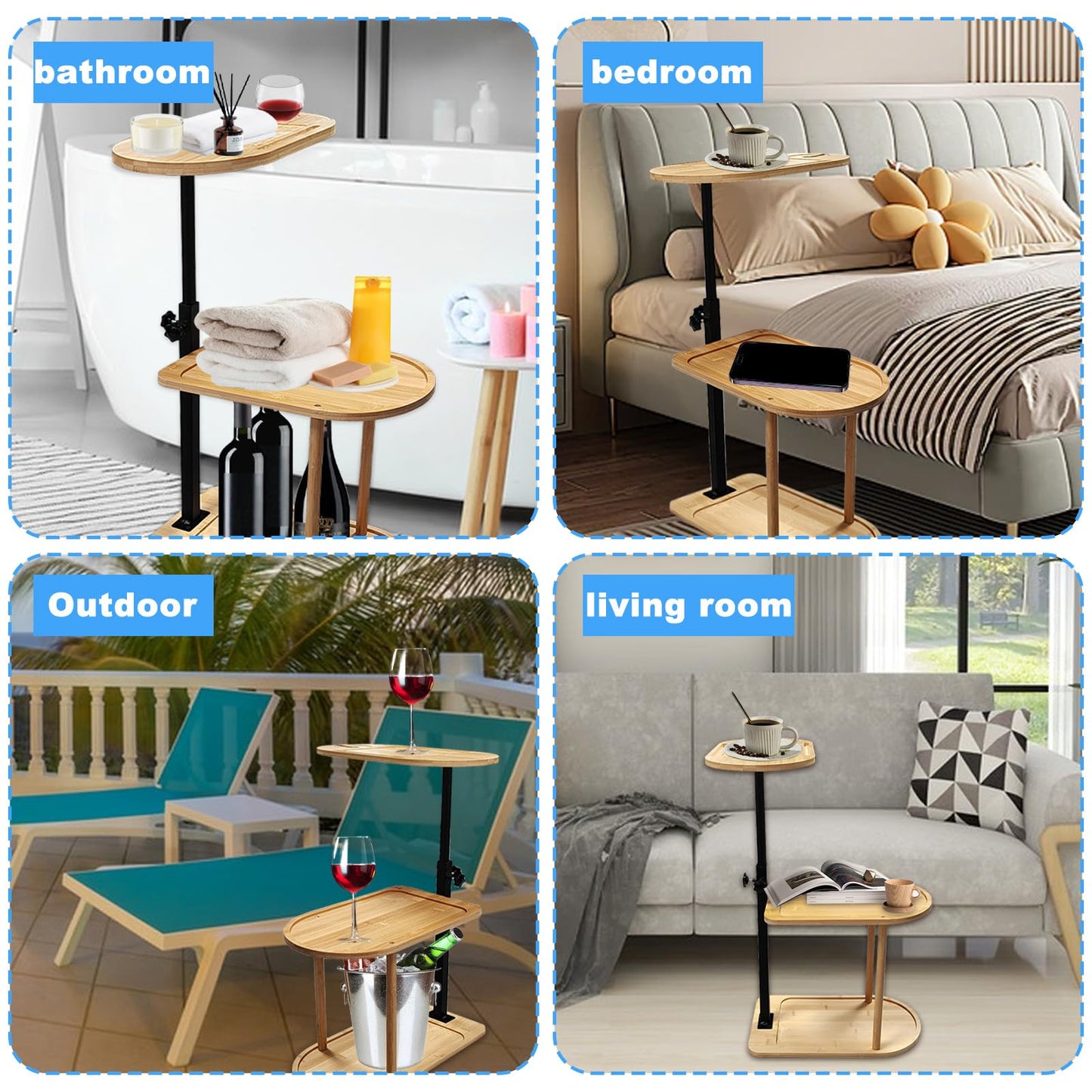 3 Layer Bath Tub Tray Table Liftable Freestanding Bamboo Bath Tray Caddy for Tub Against Wall Shelf Bathroom Organizer Shelf for Luxury Spa, Home Spa Bathtub Accessories