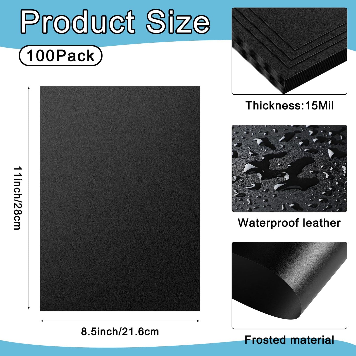 Fulmoon 100 Pack 15 Mil Sand-Textured Polycover Poly Binding Covers Letter Size 8-1/2 x 11 Inches for Letter Size Document Binding, Business Proposals Un-Punched, Square Corners, Black