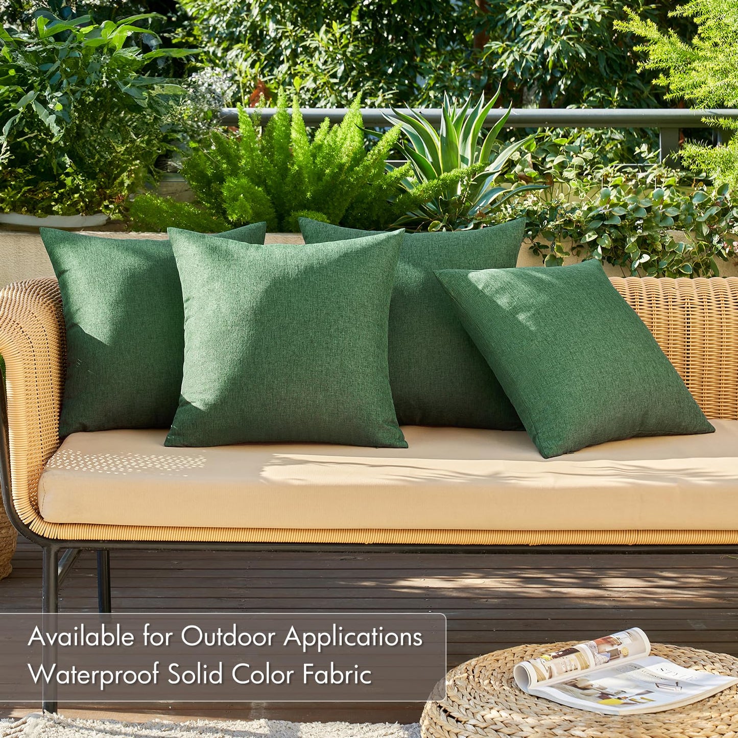 MIULEE Christmas Pack of 4 Decorative Outdoor Throw Pillow Covers Linen Waterproof Pillow Covers Farmhouse Cushion Cases for Patio Garden Tent Balcony Couch Sofa 18x18 inch Dark Green