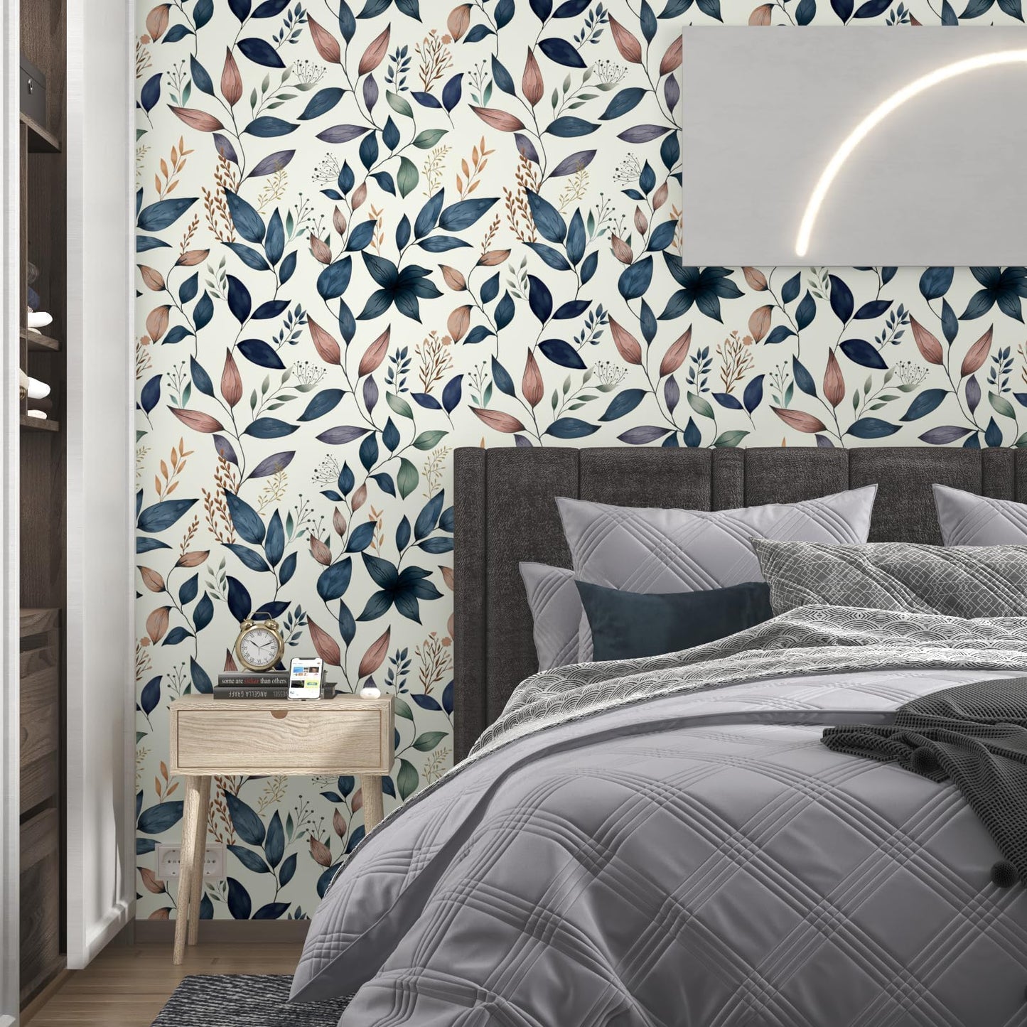 Fvlow Navy Leaf Peel and Stick Wallpaper Grey Blue Contact Paper Easily Peel Off Self-Adhesive Wall Paper for Kitchen Cabinet Drawer 17.4" x 394"