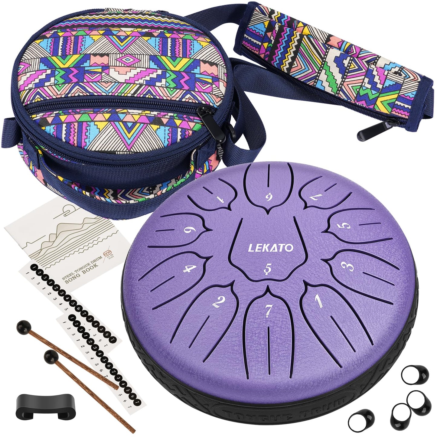 LEKATO 6 Inch 11 Notes Steel Tongue Drum with Sturdy Nylon Bag, Beginner Music GIft for Families/Friends, D Major, Purple