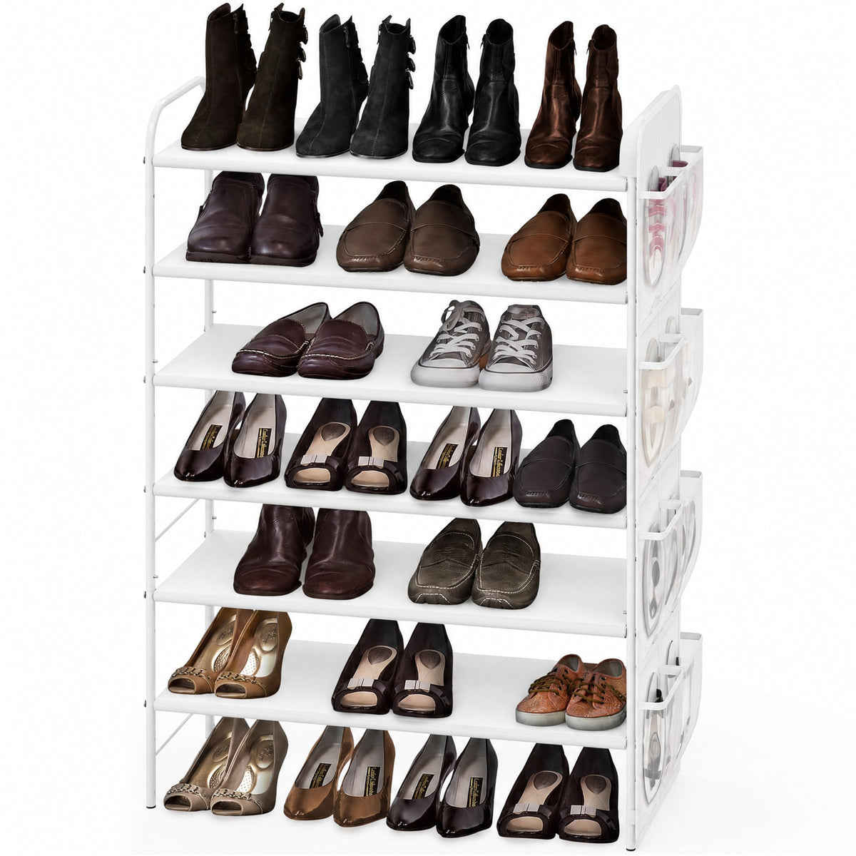 Simple Houseware 6-Tier Shoe Rack Organizer with Side Hanging Pockets, Tall Shoe Storage for Closet, Entryway, or Garage, Holds 20–28 Pairs, White