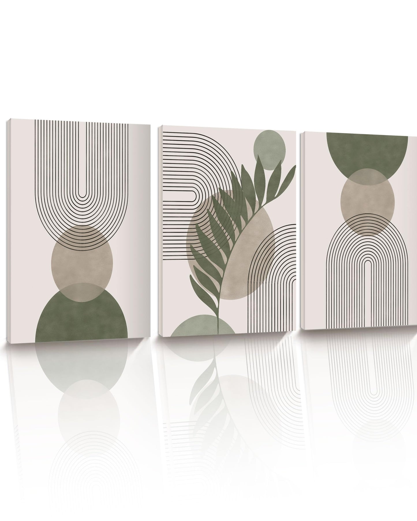 HesenDot Sage Green Boho Wall Art,30x40CM Framed Canvas Posters Prints,Minimalist Wall Decor Pictures,Mid-Century Modern Wood Framed Abstract Printing for Living Room Bedroom Bathroom Office,Set of 3