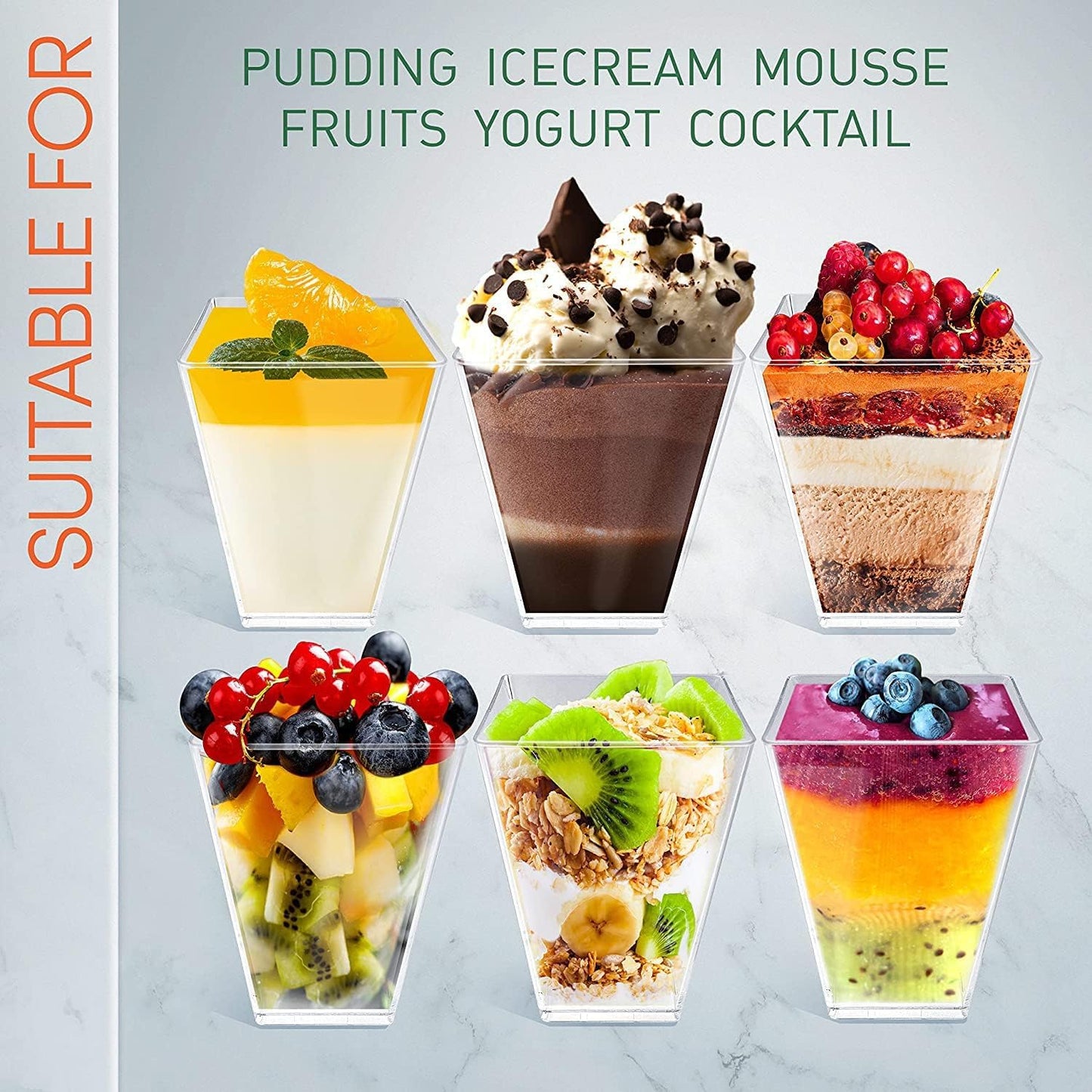 100pack 5.4oz Clear Plastic Dessert Cups with Lids and Spoons - Mini Parfait Cups with Lid - Appetizer Cup for Parties Small Dessert Cup with Spoons (100 Cups + 100 Lids + 100 Spoons)
