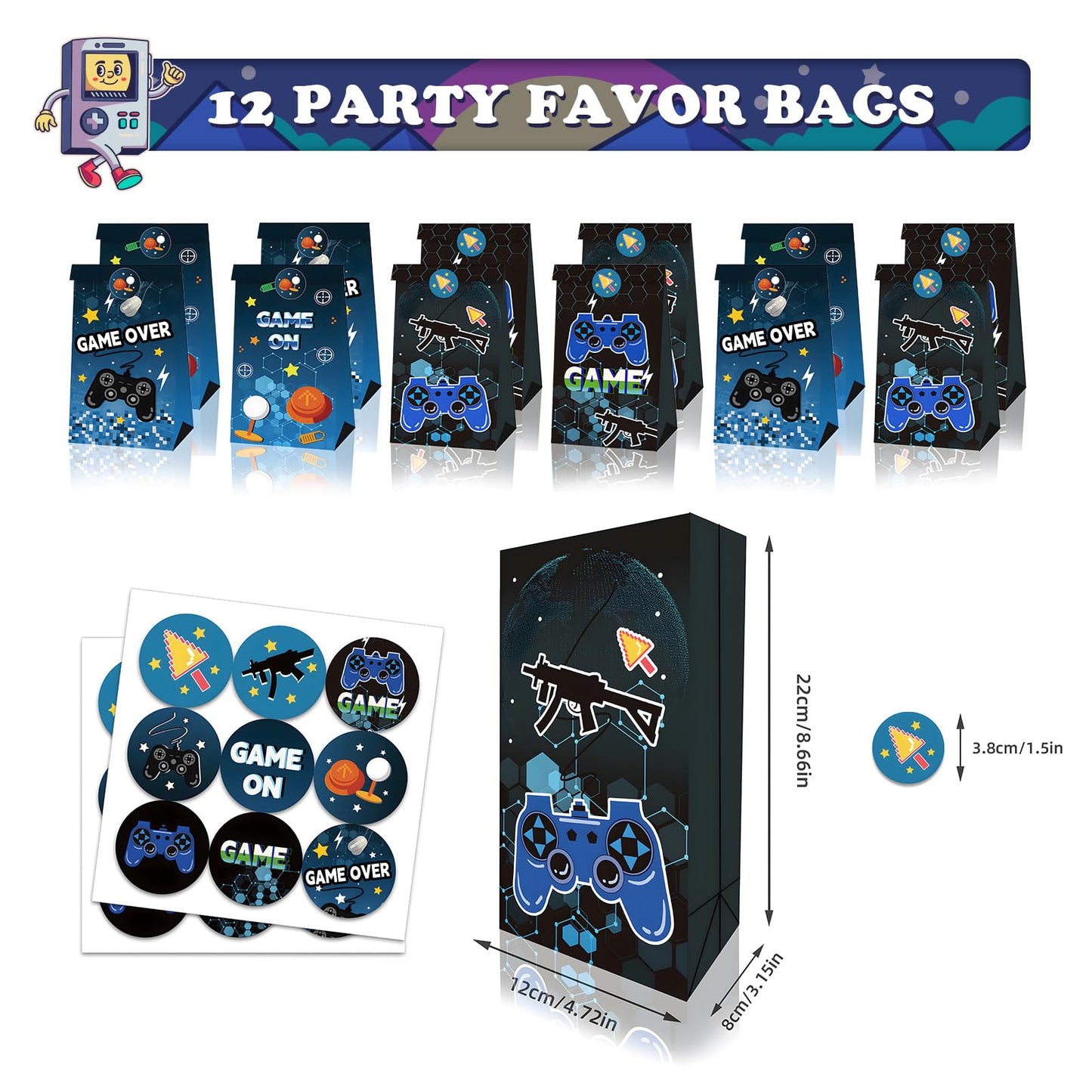 122pcs video game party favors Supplies, Gift Bags, key chains,Wristbands,balloons,Stickers straws etc for Birthday Party Decorations Fill Up the Goodie Bags Prizes Pinata Fillers (video game)