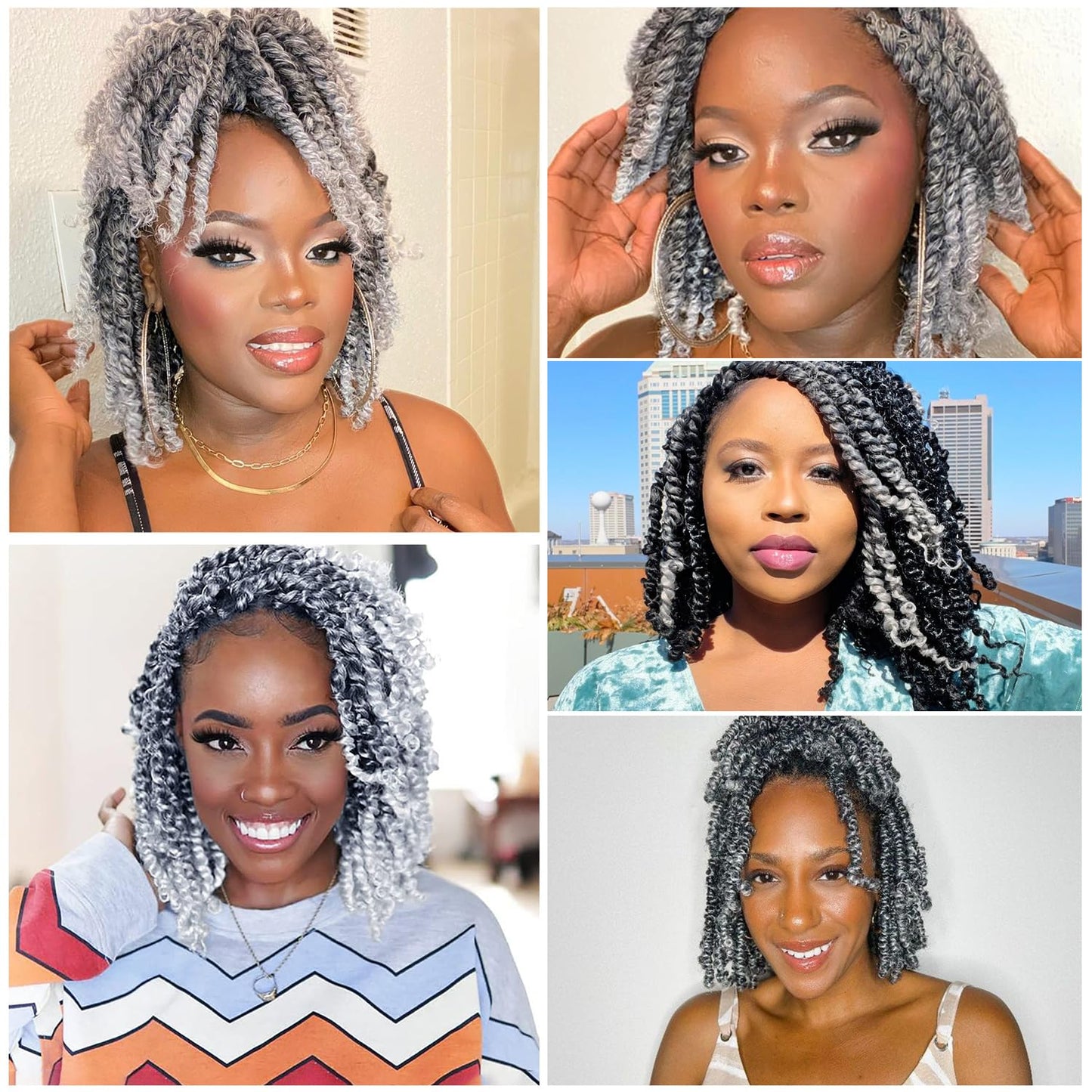 8 Packs Pre-twisted Passion Twist Crochet Hair for Black Women, 8 Inch Passion Twist Hair, Pre-looped Crochet Braids Bohemian Hair Synthetic Braiding Hair Extensions (12Strands/Pack,TGrey#)