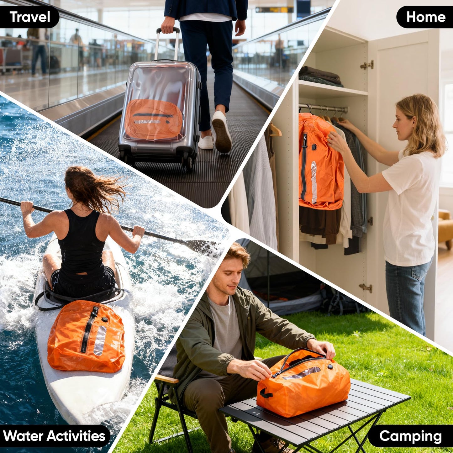 Vacuum Bags for Travel with Pump, Reusable Vacuum Compression Bags, IP68 Waterproof Space Saver Storage Bags for Clothes, Backpack, Luggage & Suitcase, Lightweight Travel Organizer