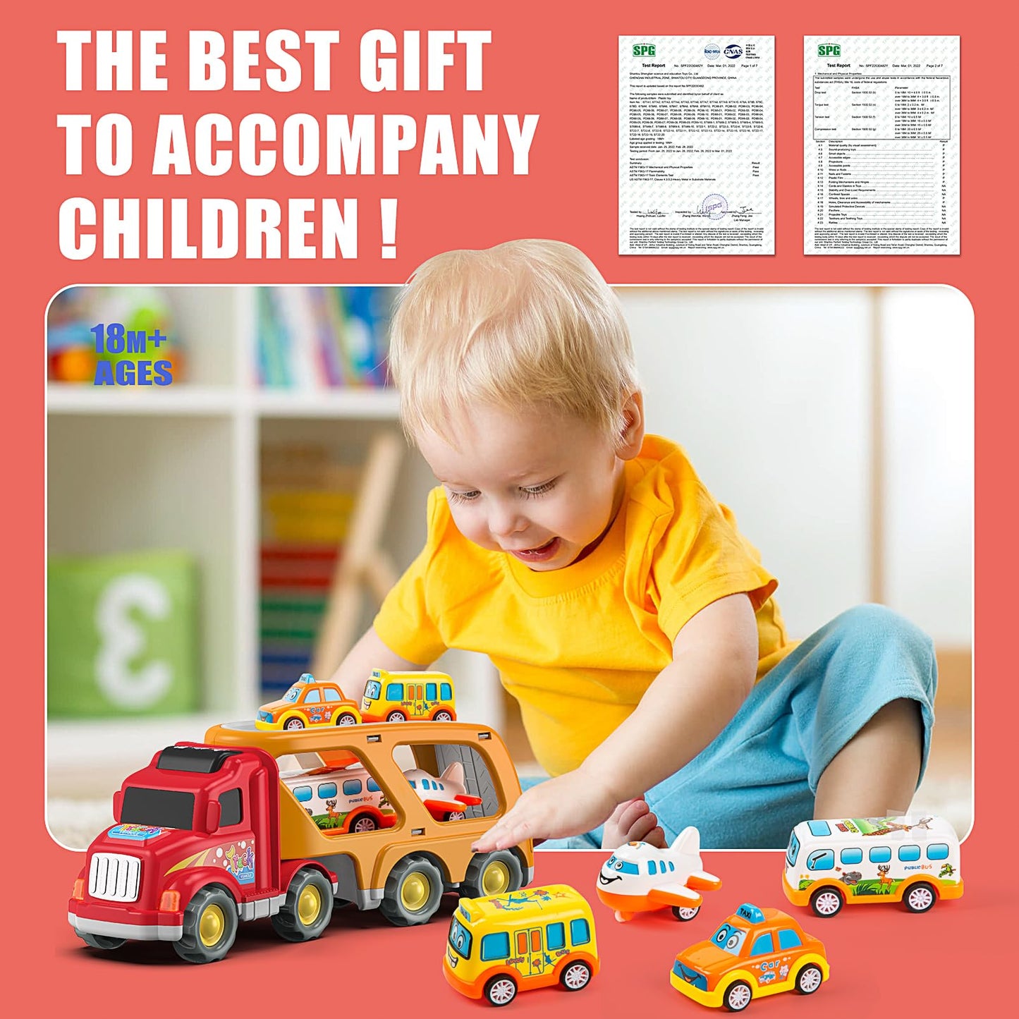 Veslier Toddler Toys Car for Boys Girls Age 3-5, 5 in 1 Carrier Transport City Vehicles Toys,Kids Toy Cars for Toddlers 3, Christmas Birthday Gift for Toddlers