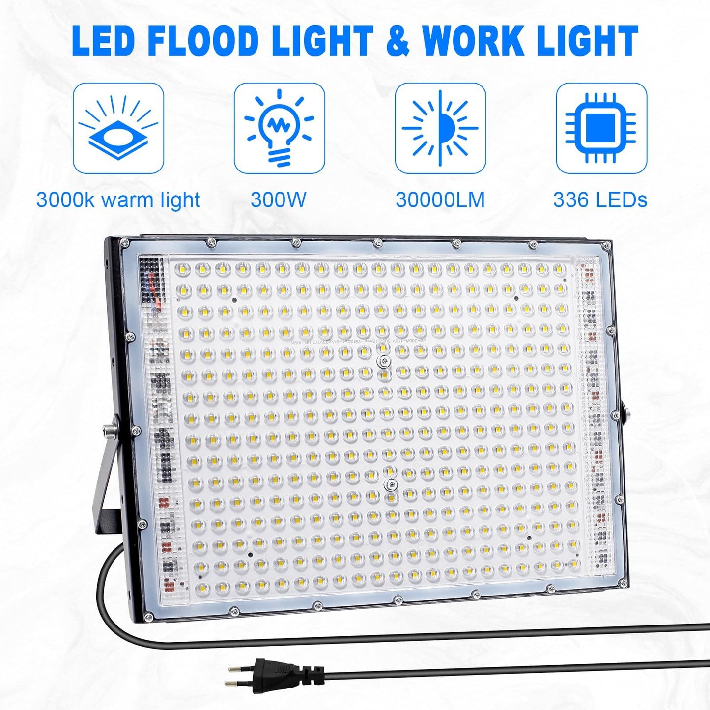 300W LED Flood Light Outdoor, 2 Pack 30000LM LED Floodlight 6500K Daylight White Security Lights, IP65 Waterproof Exterior Lighting Led Work Light for Patio, Garden, Backyard, Lawn, Barn, Playground