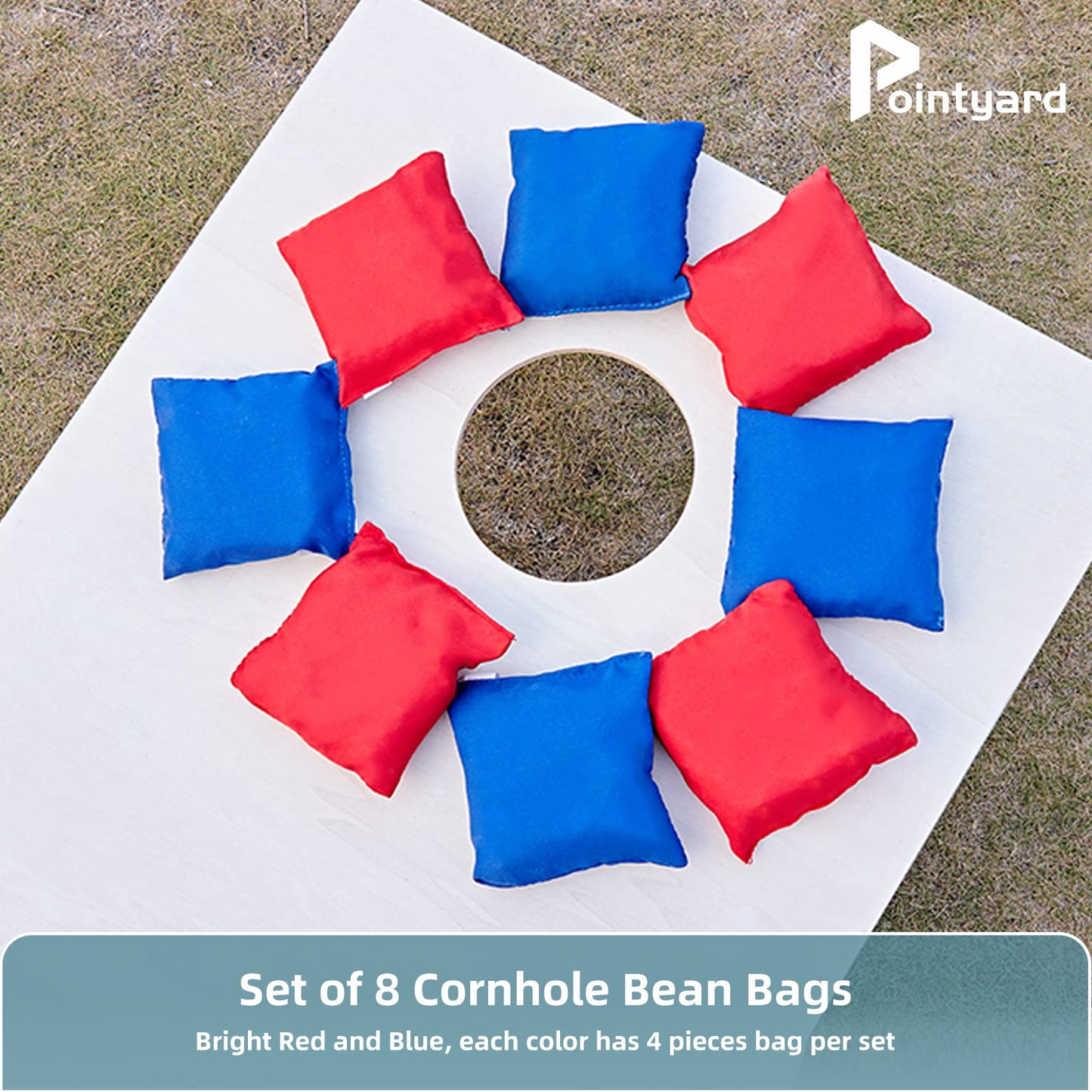 Pointyard 6x6 in Cornhole Bean Bags Set, 8 PCS Regulation All Weather Bean Toss Bags Replacement for Cornhole Tossing Game - Including Drawstring Bag