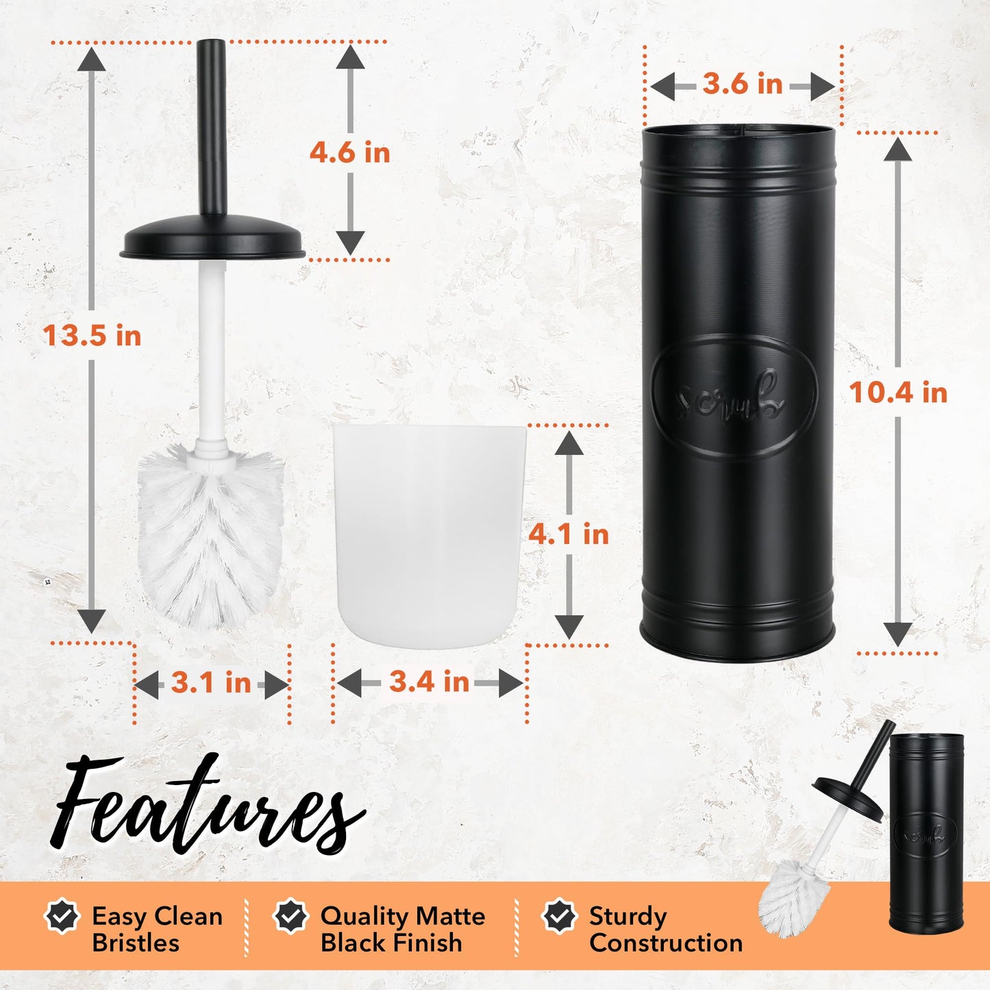 Autumn Alley Black Toilet Bowl Brush and Holder Set, Covered Bathroom Toilet Brush for Modern Farmhouse Bathroom Decor, Standing Rustic Toilet Brush with Holder, Bathroom Decor Sets, Matte Black