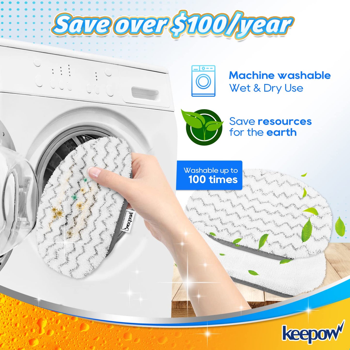 KEEPOW Steam Mop Replacement Pads Compatible with Bissell Powerfresh Steam Mop 1940 1544 1440 Series, 19401, 1544A, 1440, 1940W, 19404, 1806, 1940A, 5938, 19408, 1940Q (5+5 Pack)