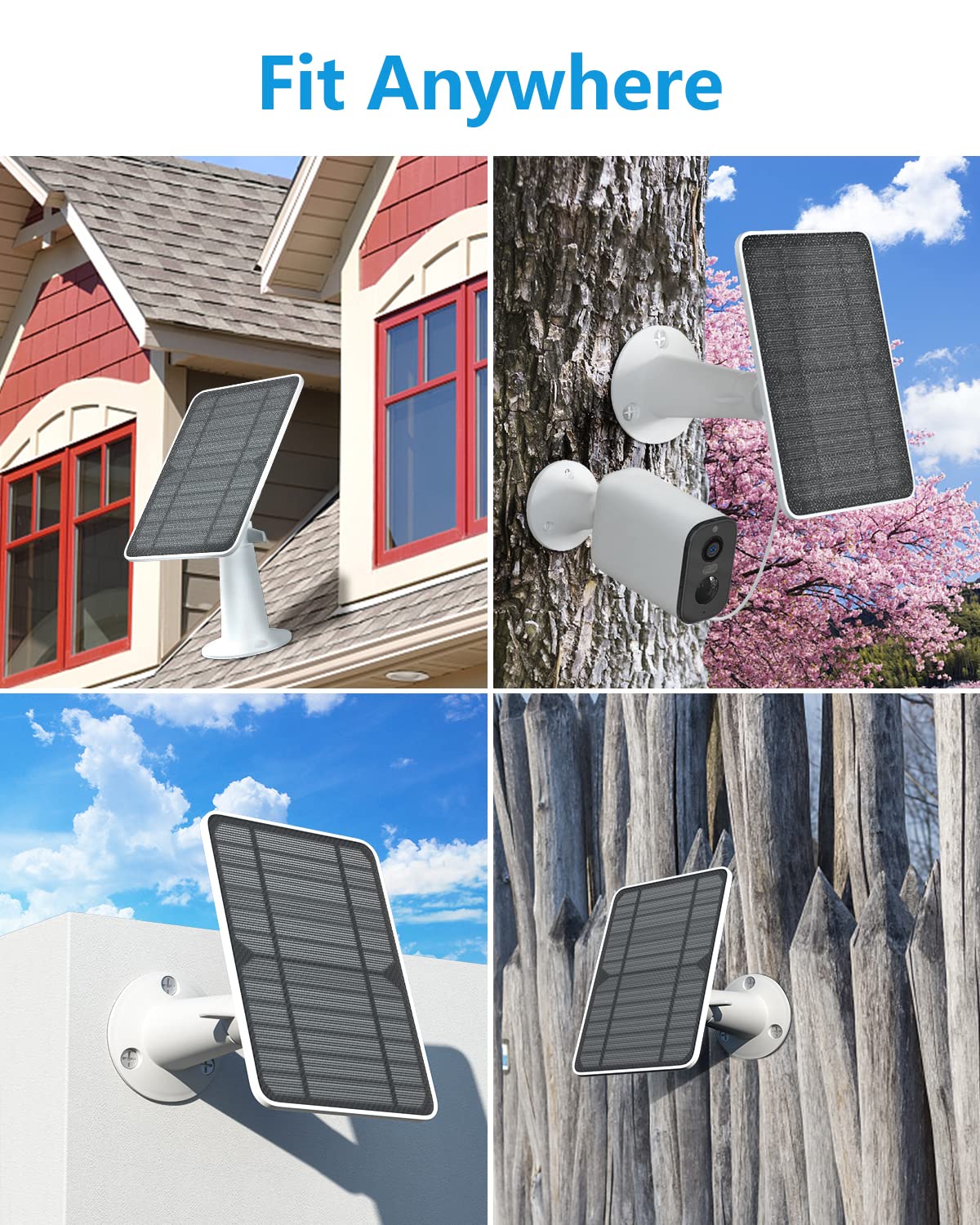 Solar Panel Charger Compatible with Eufycam 3/3C/2C/2C Pro/E40/E20/2/2 Pro/E/L20/L40/Solo/SoloCam Spotlight, 5W Solar Panel for Eufy Camera, Micro USB & USB-C Port, 9.8ft Cable, P65 Waterproof, 3 Pack