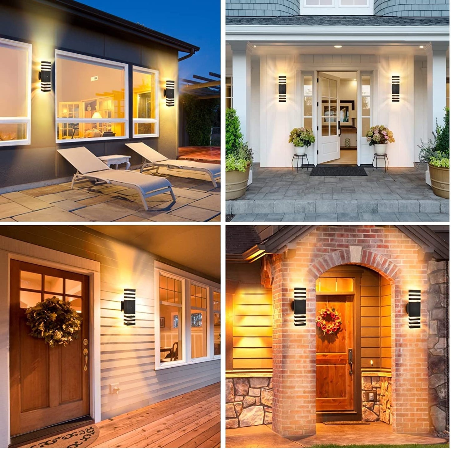 OUTKEIEI Dusk to Dawn Sensor Outdoor Wall Lights, Modern Up and Down Exterior Lighting Wall Mount, Simple Black Aluminum Porch Wall Sconces for Front Door Garage Patio 2-Pack…