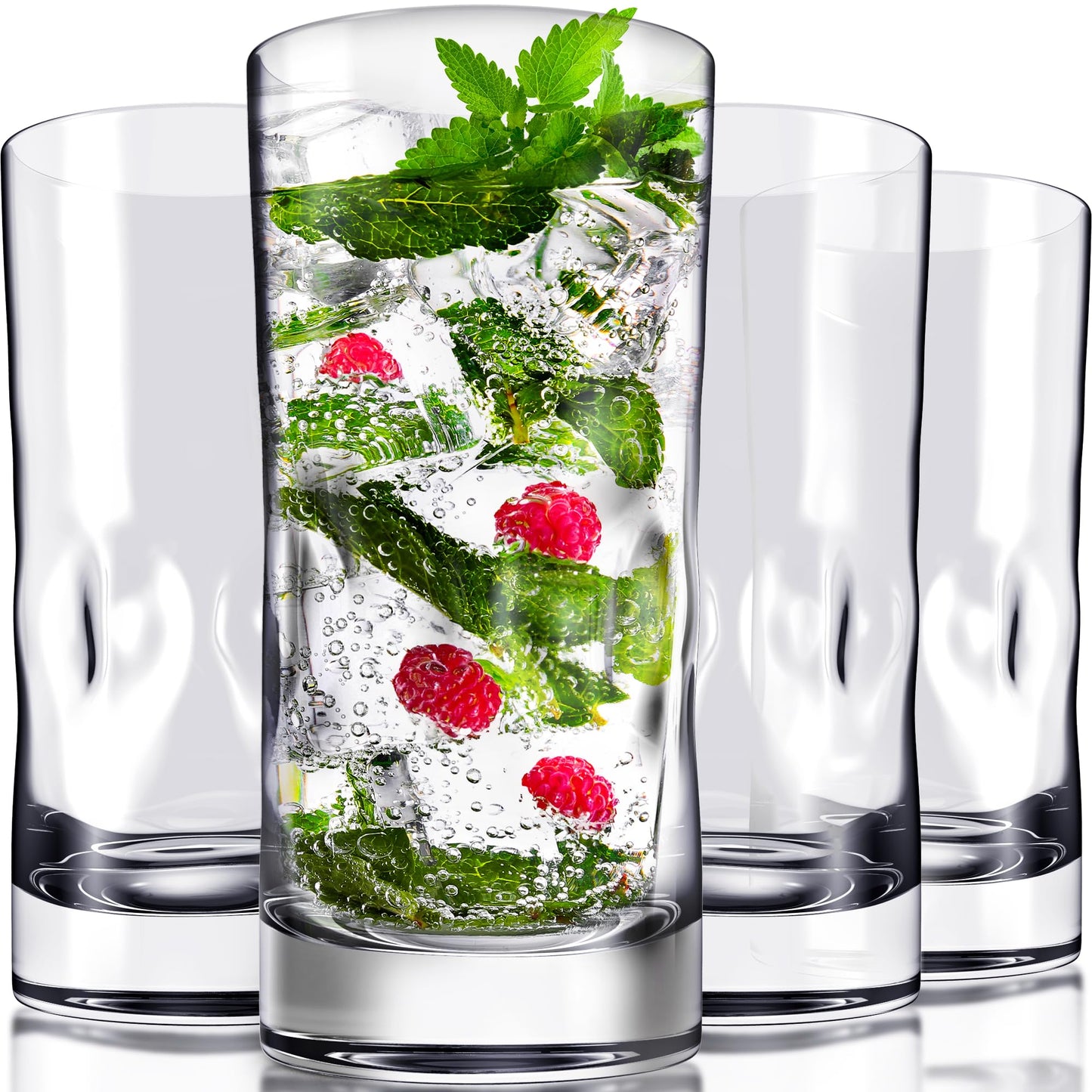 Bravario Unbreakable Plastic Drinking Glasses Set of 4 - Shatterproof Plastic Tumblers, Tritan Clear Cups, BPA Free Reusable Water Glasses, Dishwasher Safe Highball Drinkware, 17 oz
