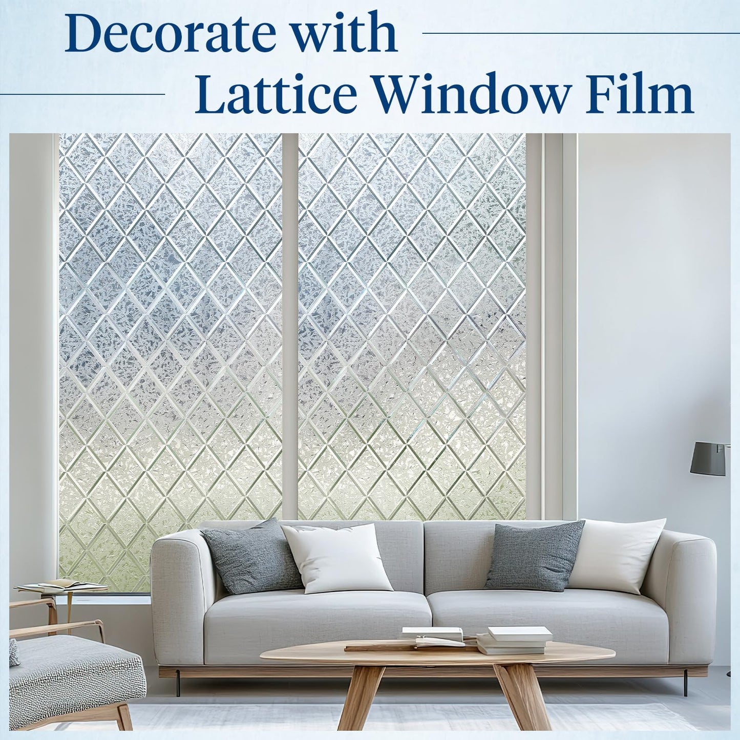 Haton Window Films for Privacy, 3D Frosted Glass Film, Sun UV Blocking Static Cling Reusable Non-Adhesive Decorative Window Privacy Covering fits Bathroom & Home Office, Lattice Pattern,60x200cm
