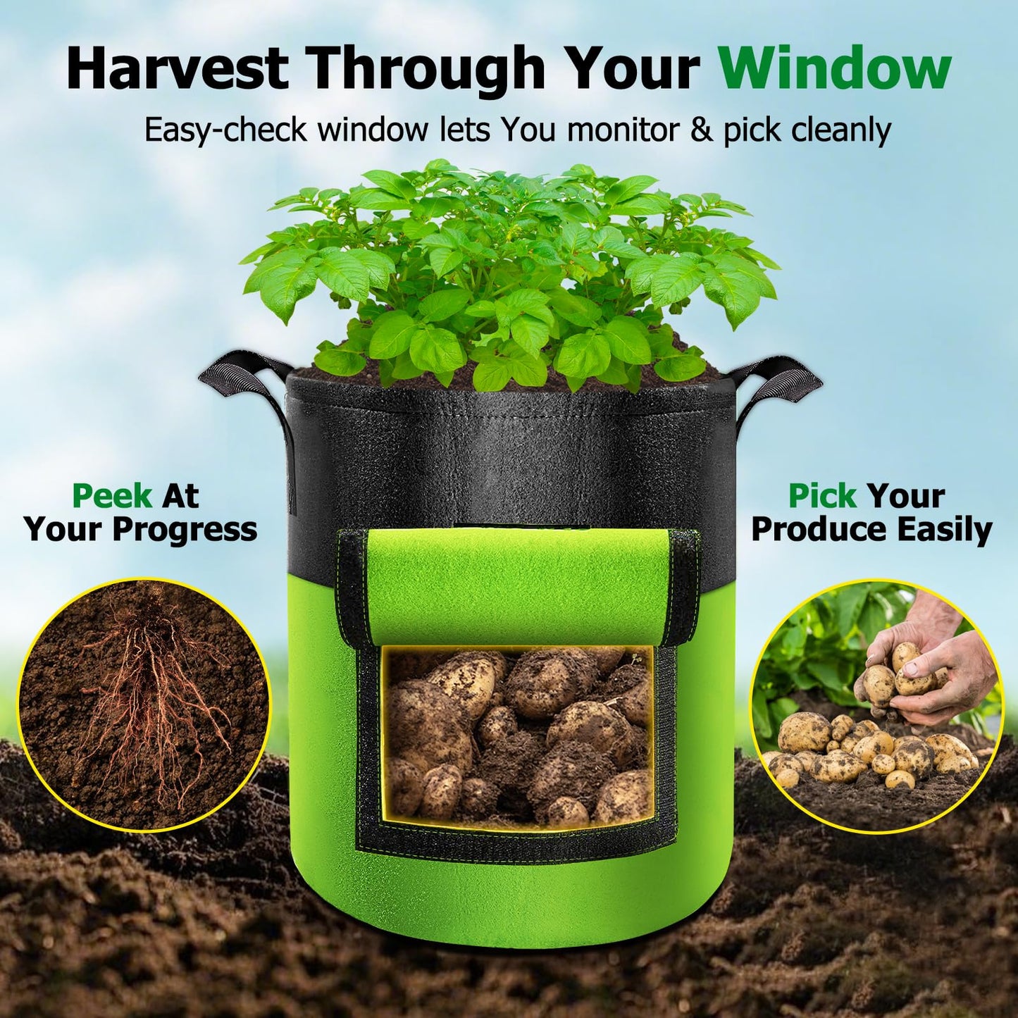 Xpatee 6 Pack Potato Grow Bags with Flap, 20 Gallon Grow Bags for Growing Potatoes, Xpatee Colorful Durable Fabric Garden Planter Pots with Harvest Window for Tomatoes Vegetables Fruit Flowers Herbs