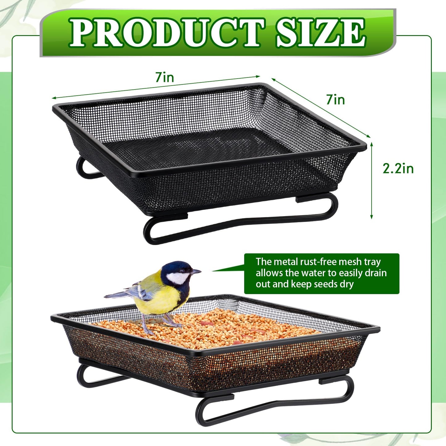 Nuogo 4 Pcs Platform Bird Feeder 7 Inches Ground Bird Feeder Tray for Outside Metal Squirrel Feeders Rust Resistant Mesh Seed Tray Garden Yard Decoration for Outdoor Wild Dove(Square)