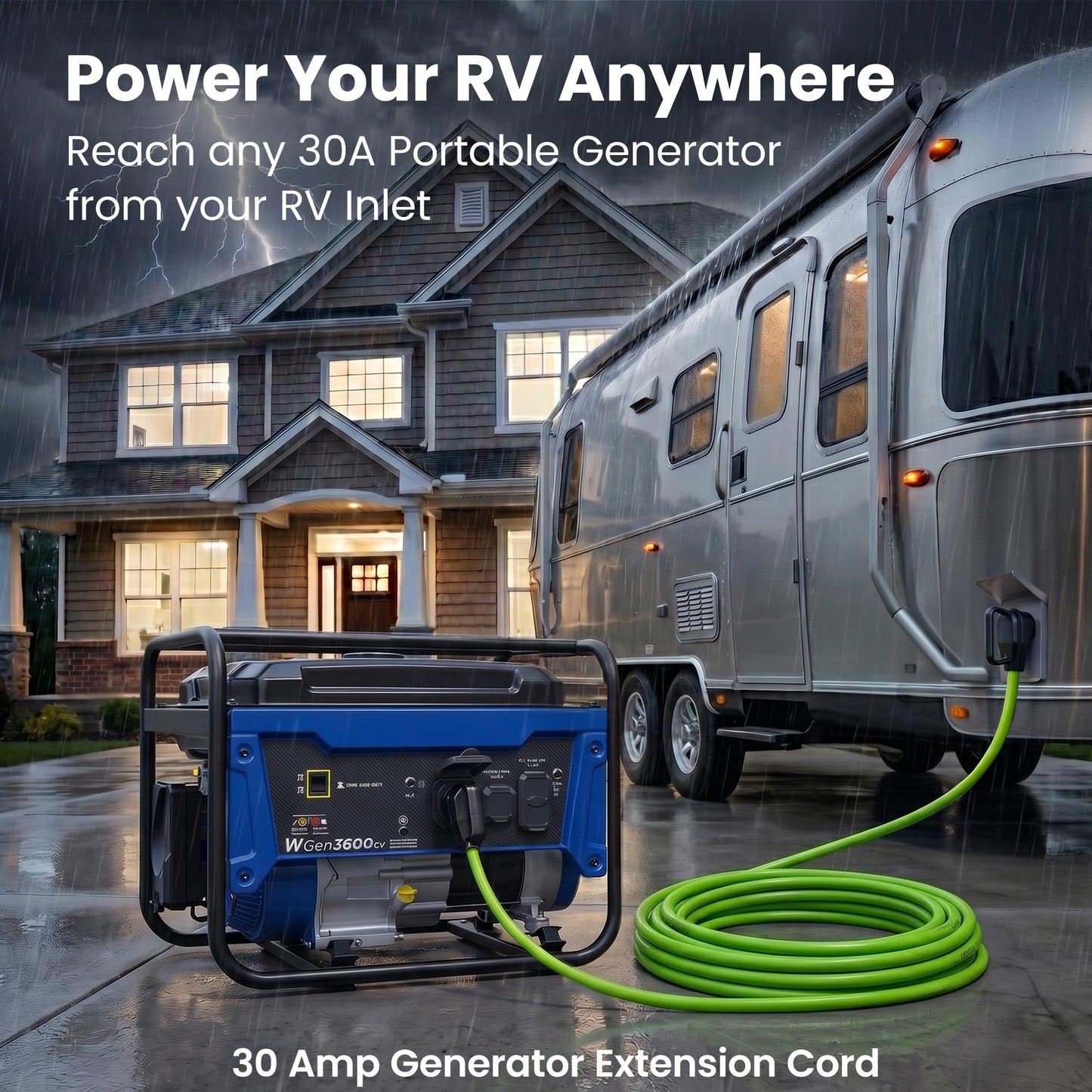 GEARit 30-Amp Extension Cord for RV and Auto, 125-Volt, 3-Prong, 10/3 STW 10AWG Gauge 3 Wire, NEMA TT-30P to TT-30R, Outdoor, Waterproof, Outdoor Camper Power Cord, 15 feet (4.5 Meters), Green