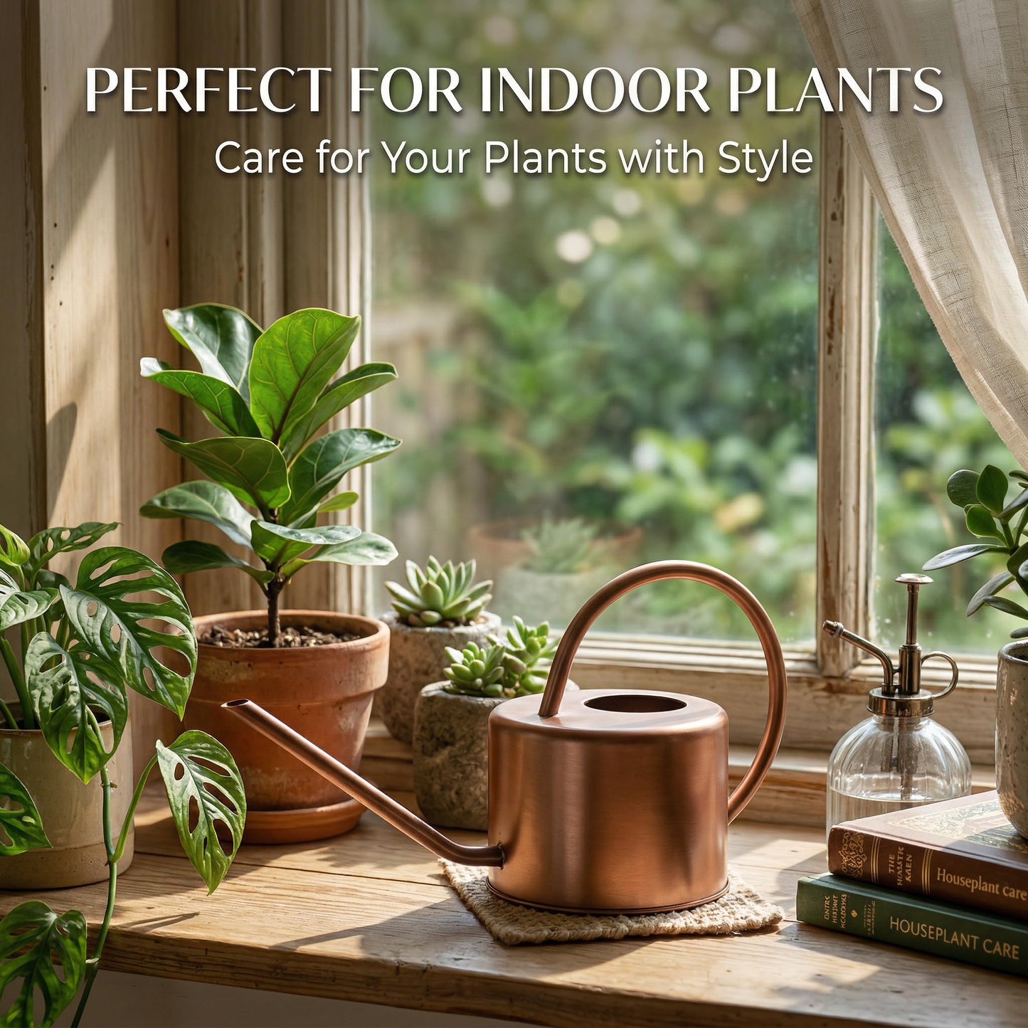 DUAVALLY Metal Long Spout Watering Can 32oz. Modern Style Watering Pot with Handle and Long Spout,Retro Watering Pot for Outdoor and Indoor House Plants,Gold