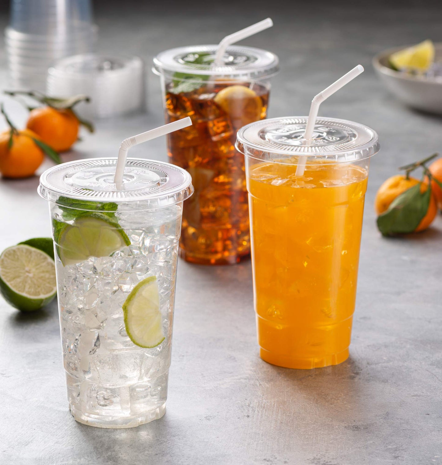 ELEGANT DISPOSABLES Crystal Clear PET Cups With Flat lids for Iced Coffee (32 oz)