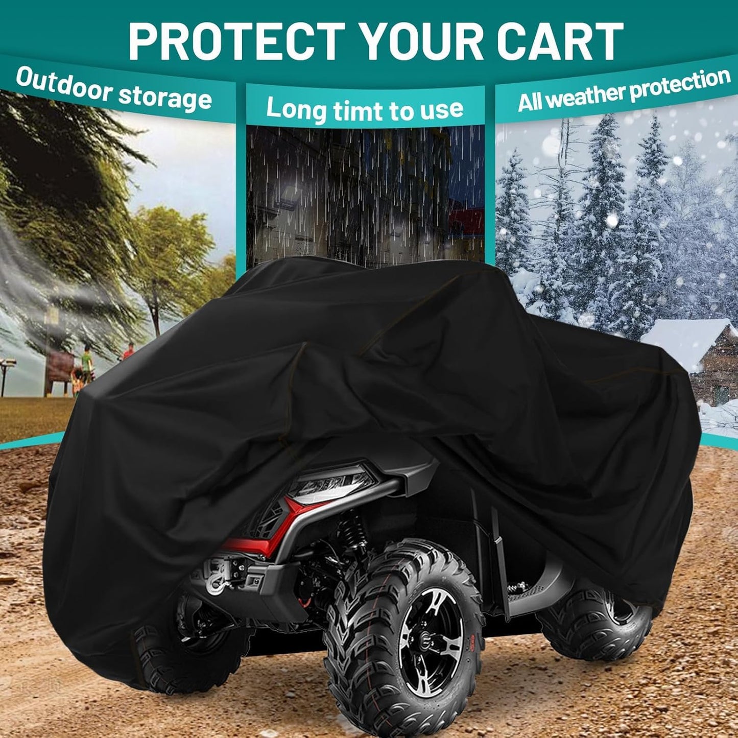 QYMOTO ATV Cover 4 Wheeler Cover Waterproof 420D,Large Quad Cover ATV Covers XXL 2 UP Durable Thick Outdoor Protection for Polaris Sportsman,Can am Outlander,Arctic Cat,CFMOTO Cforce 600 1000,Yamaha