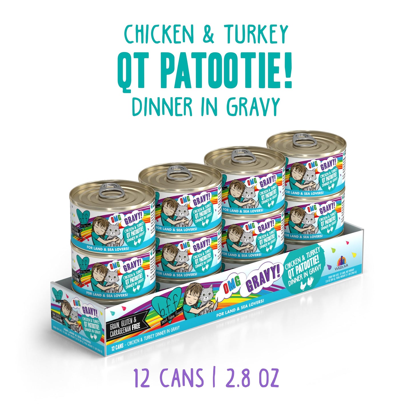 B.F.F. OMG - Best Feline Friend Oh My Gravy!, QT Patootie! with Chicken & Turkey in Gravy Cat Food by Weruva, 2.8oz Can (Pack of 12)