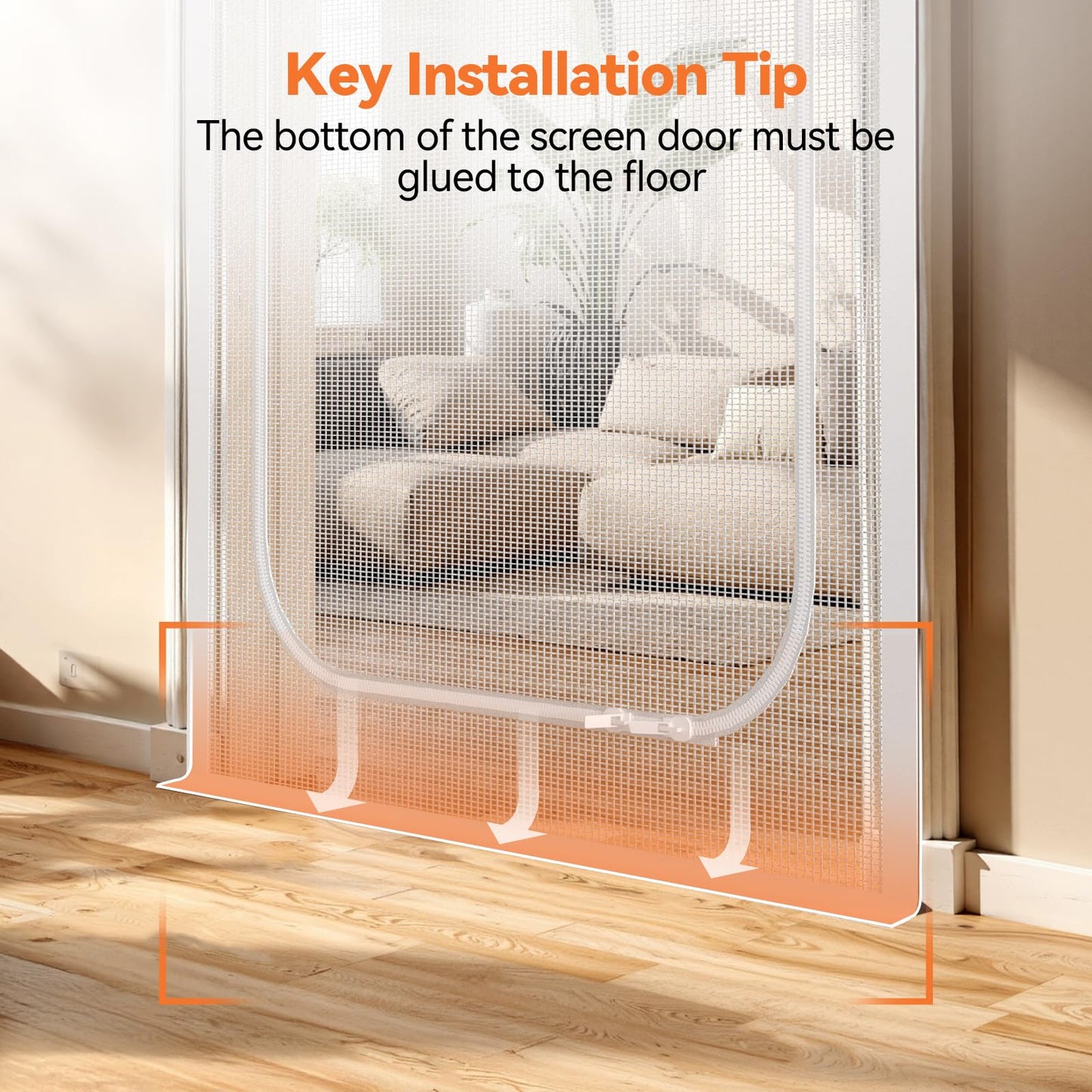 BFNN Cat Screen Door, Extra Tall Cat-Proof Mesh Gate, Fit Door Size 32'' x 80'', Anti Scratch Mesh with Zipper Closure, for Living Room, Kitchen, Bedroom (White, U-Shaped)