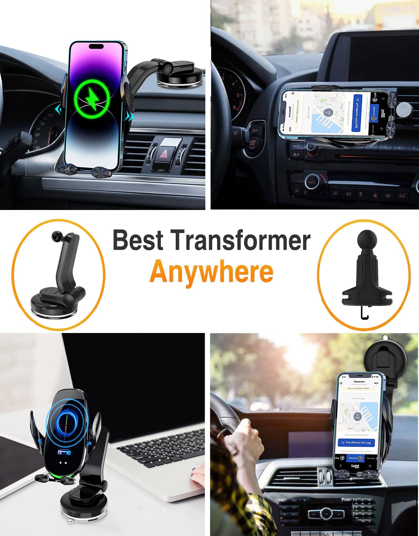 Wireless Car Charger, 15W Qi Fast Charging Car Phone Holder Mount, Auto Clamping Car Charger Phone Mount, Windshield Dashboard Air Vent Phone Holder, for iPhone 14/13/12/11/X, for Samsung Galaxy Note