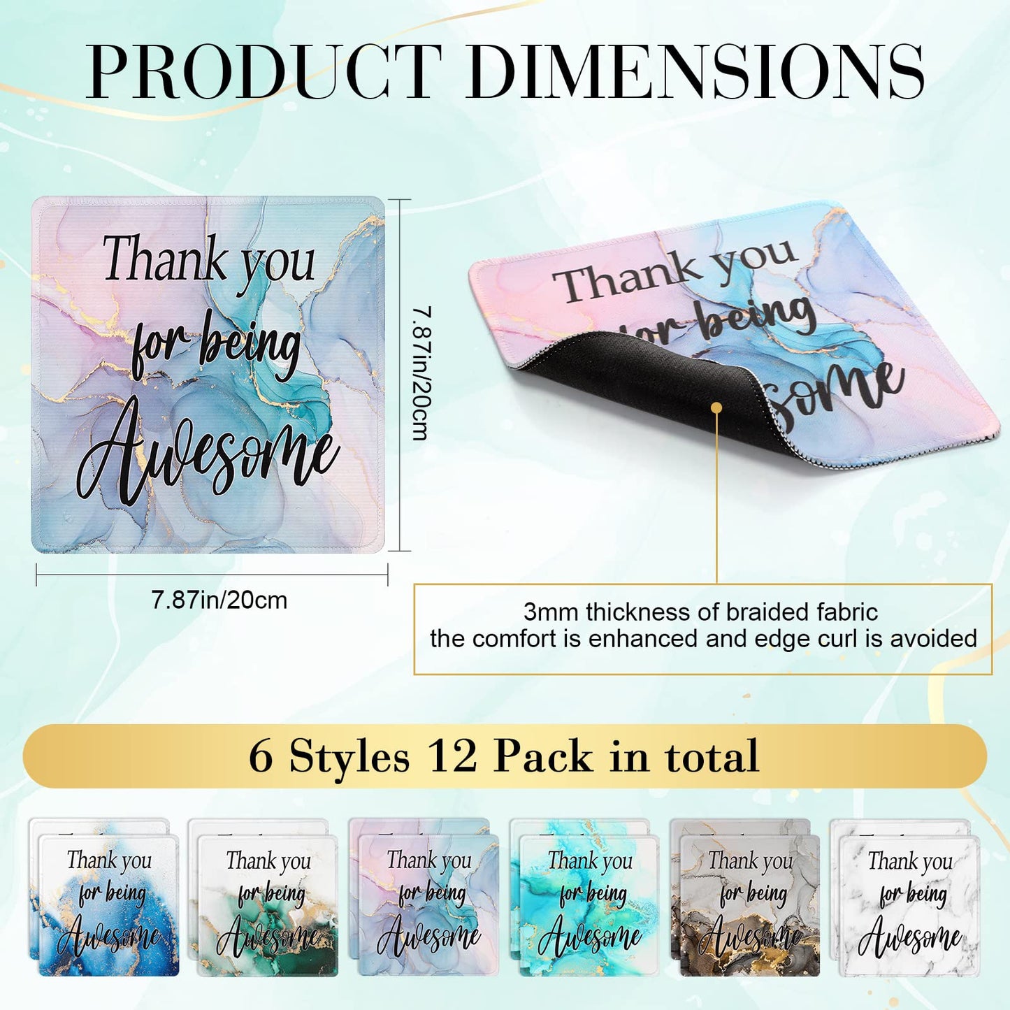 Datanly 12 Pcs Employee Appreciation Gift Bulk Mouse Pad Thank You for Being Awesome Gifts Non Slip Laptop Computer Marble Mouse Pad Thank You Gifts for Coworkers Employee Office Supplies