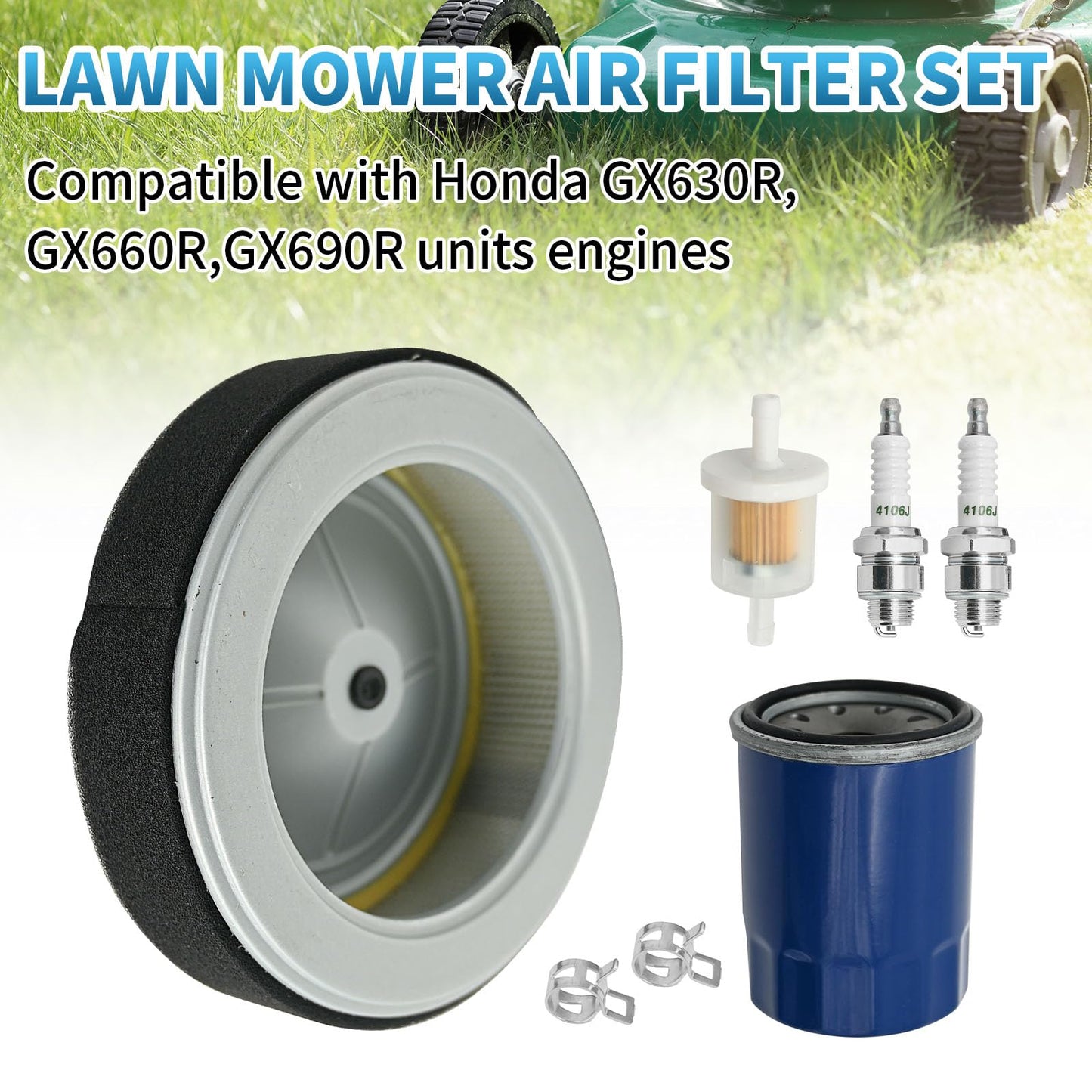 Anxingo 15400-PLM-A02 Oil Filter Air Filter Kit Replacement for Honda GX630 GX660 GX690 Engine Lawnmower Replace 17210-Z6L-010