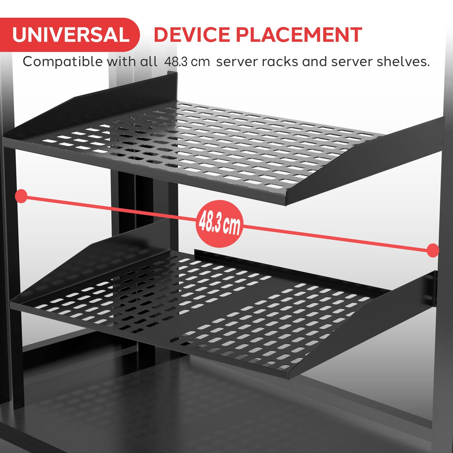 Pyle 1U+2U Server Rack Shelves - 19-Inch Universal Device Mount Tray, Good Air Circulation, Cantilever Mount, Wall Mount Rack, Network & Audio/ Studio Equipment - Weight Capacity 110lb/49kg