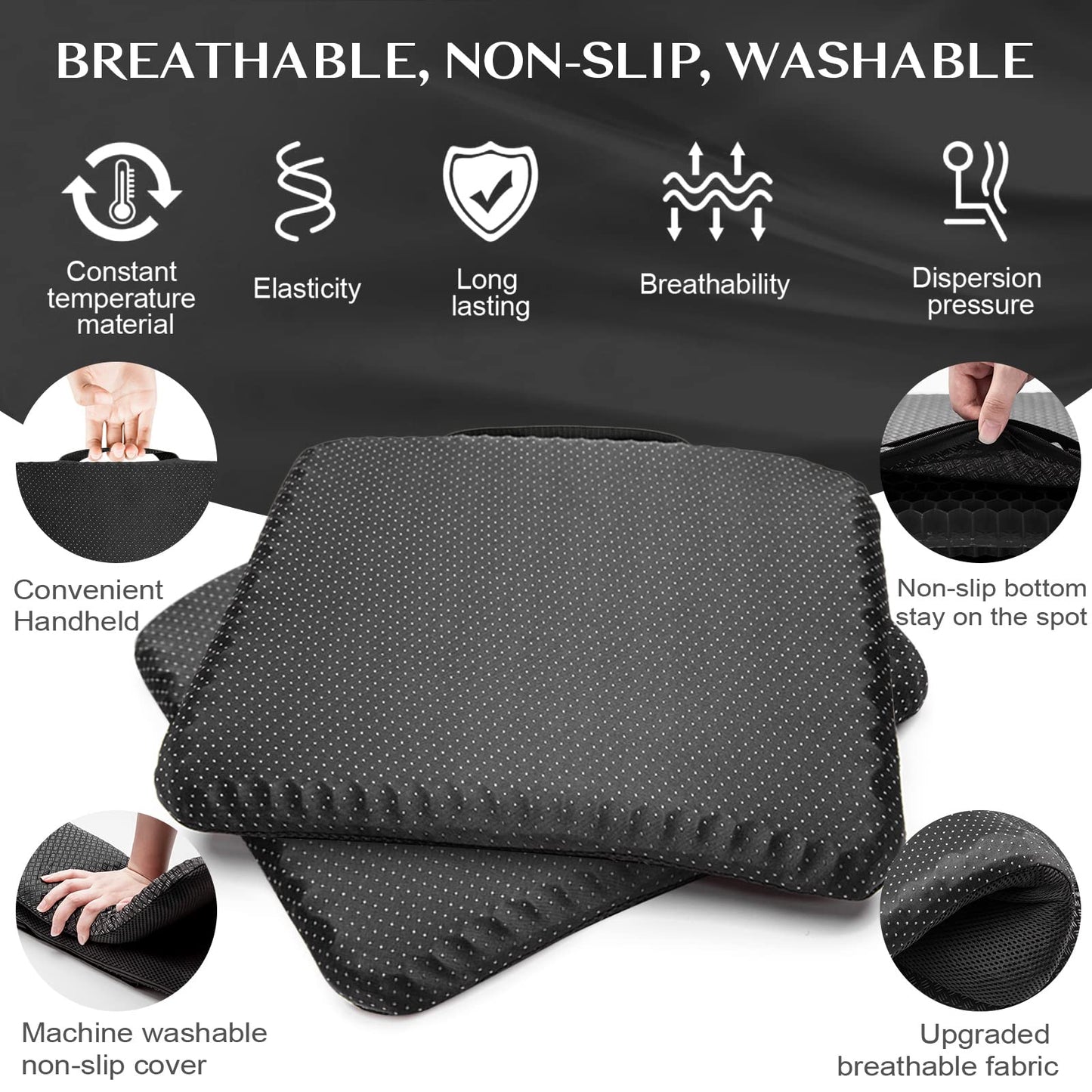 Gel Seat Cushion, Double Thick Gel Cushion,Non-Slip Cover,Help in Relieving Back Pain & Sciatica Pain,Breathable Wheelchair Cushion Chair Pads for Car Seat Office Chair
