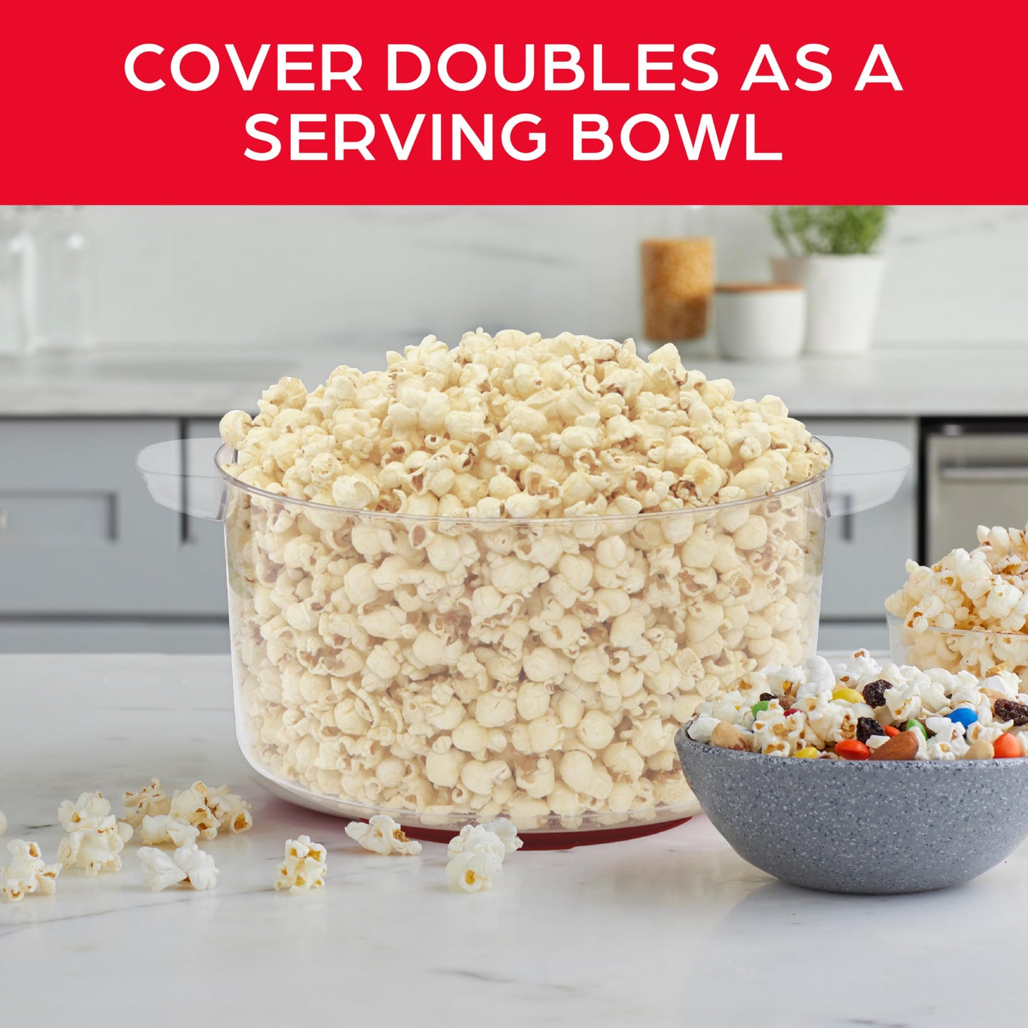 West Bend 82505 Stir Crazy Electric Hot Oil Popcorn Popper Machine with Stirring Rod Offers Large Lid for Serving Bowl and Convenient Storage, 6-quart, Red