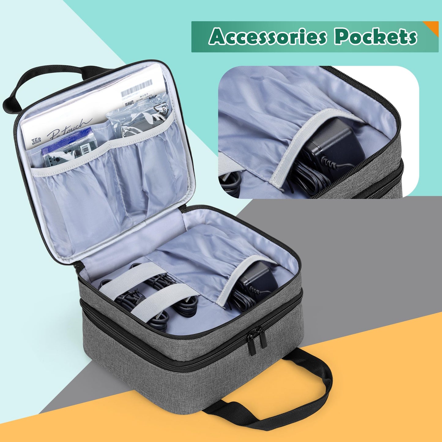 Luxja Label Maker Carrying Case Compatible with Brother P-Touch PT-D610BT / PT-D410 / PT-D460BT, Storage Bag for Brother Label Printer with Multiple Pockets, Gray