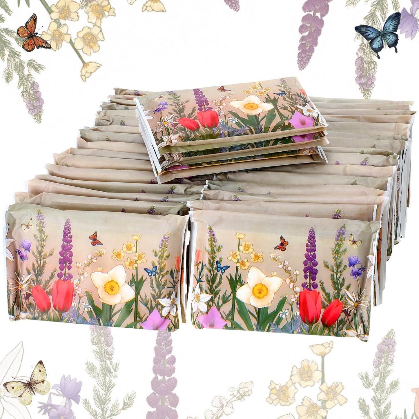 Geyee 50 Packs Tissue Travel Size Facial Paper Napkins Travel Packs Disposable Pocket Tissues for Wedding Guest Traveling School Purse Home Supplies, 500 Sheets 3 Ply(Retro Flower)