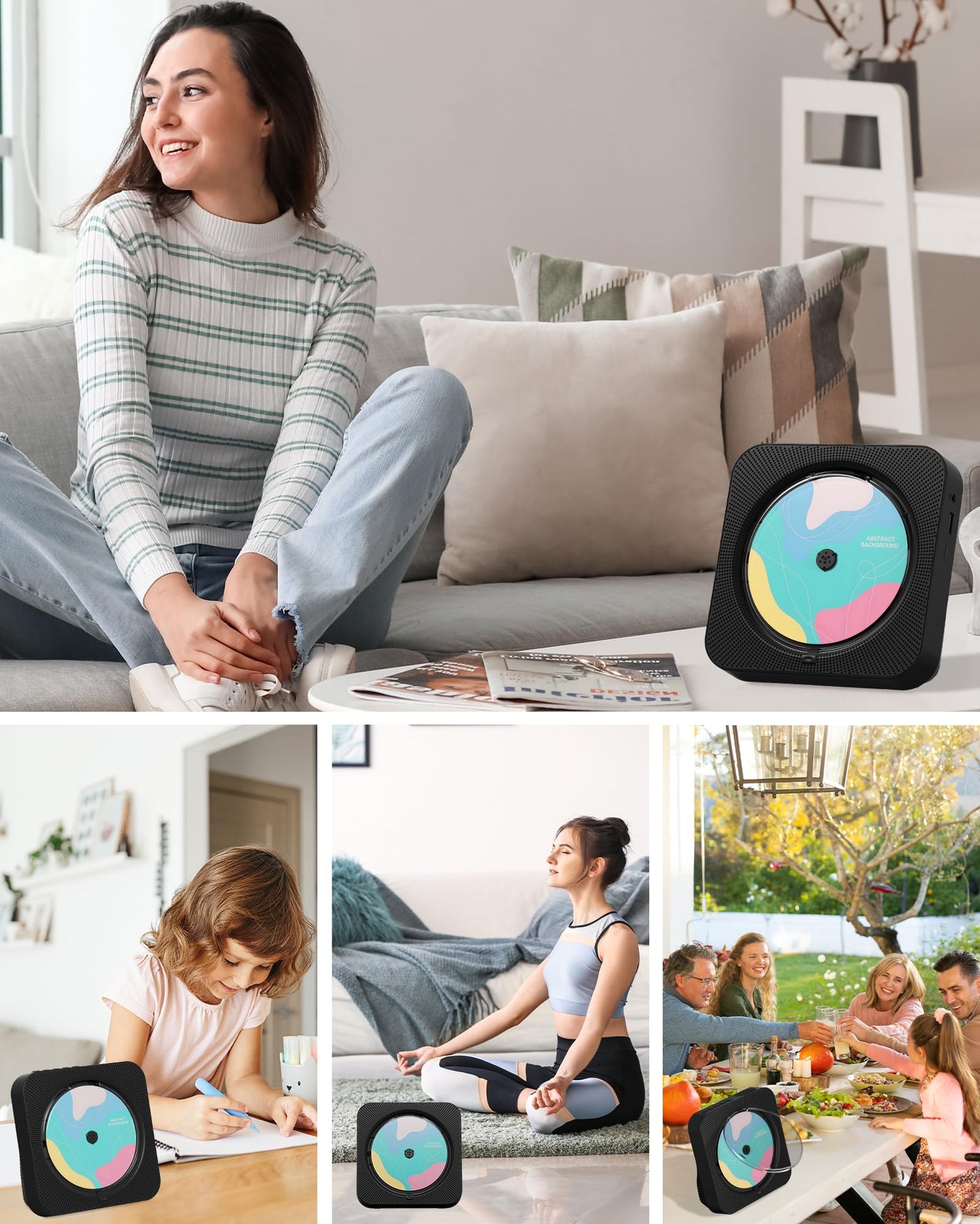 CD Player Portable with Bluetooth 5.1Desktop CD Player with HiFi Sound Speakers,Remote Control,Dust Cover,LED Display,Boombox FM Radio,USB/AUX for Home,Gift,Kids(Black)