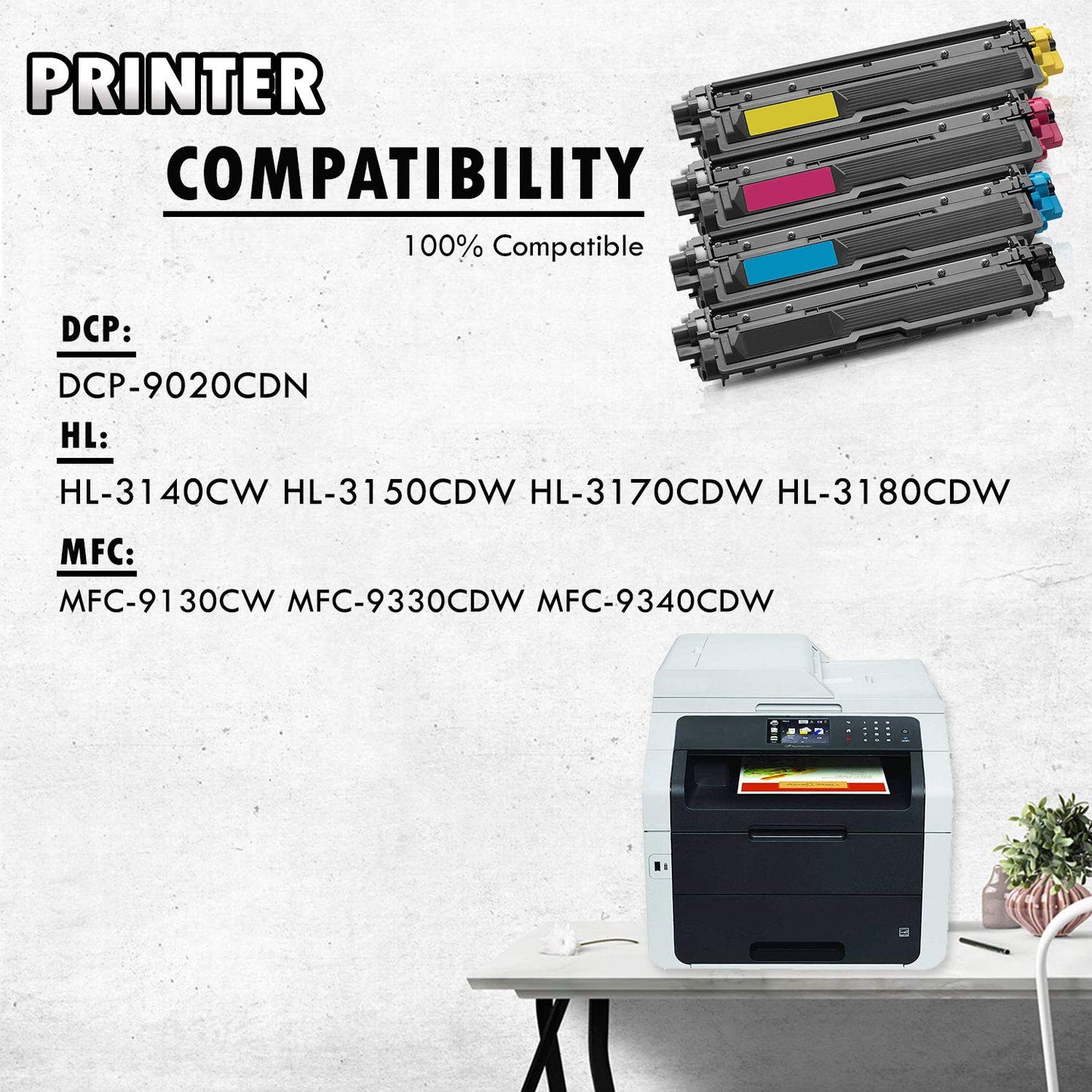 1 Set of 4 Inkfirst® Toner Cartridges Compatible Remanufactured for Brother TN221 TN225 Black Cyan, Magenta, Yellow MFC-9340CDW HL-3170CDW HL-3170CW HL-3140CW MFC-9130CW MFC-9330CDW TN221BK TN225C TN225M TN225Y