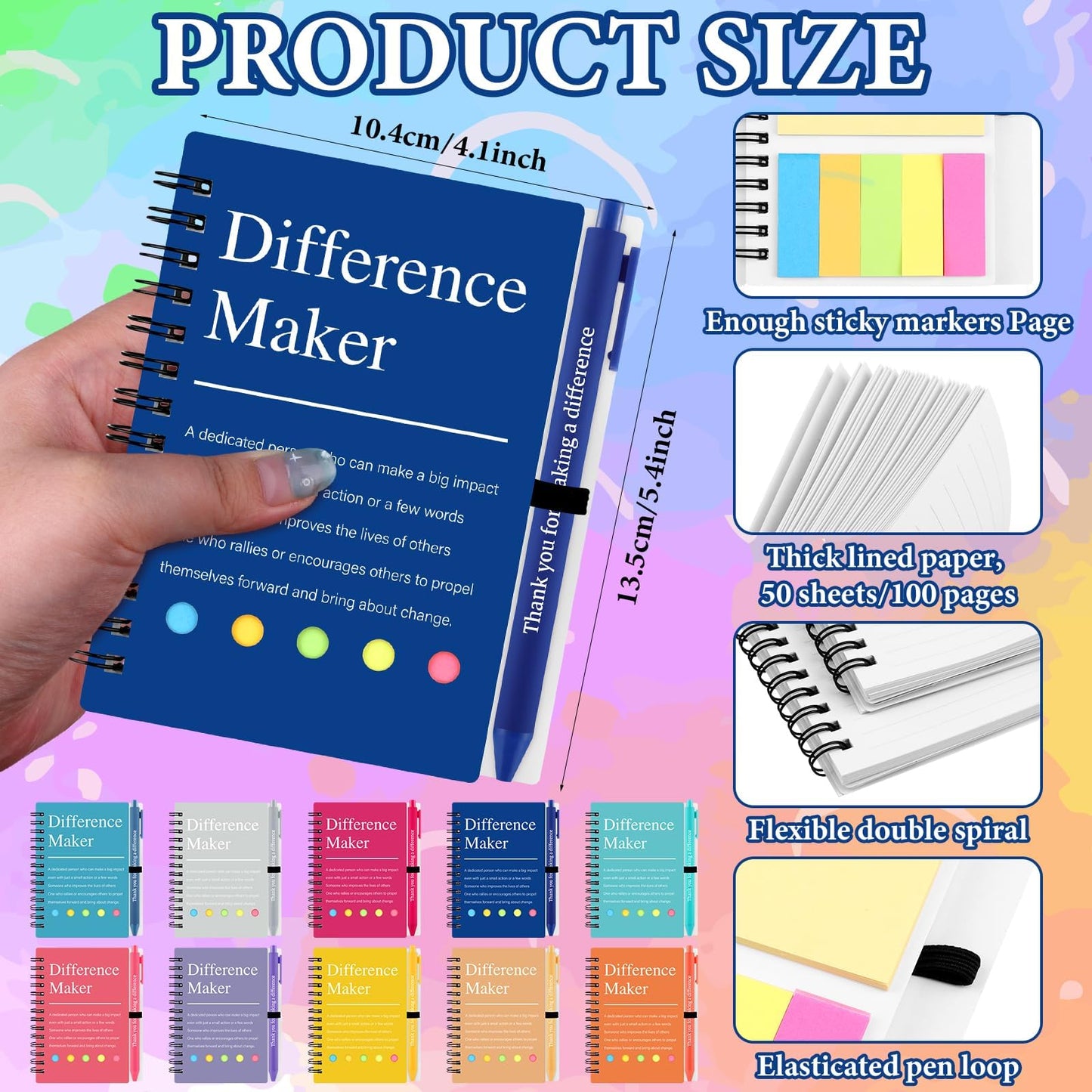 20 Pcs/10 Set Employee Appreciation Gift Inspirational Spiral Notebook with Sticky Notes Motivational Ballpoint Pen Thank You Gifts Journals Notepads for Colleagues Volunteer Teacher Coworker Staff