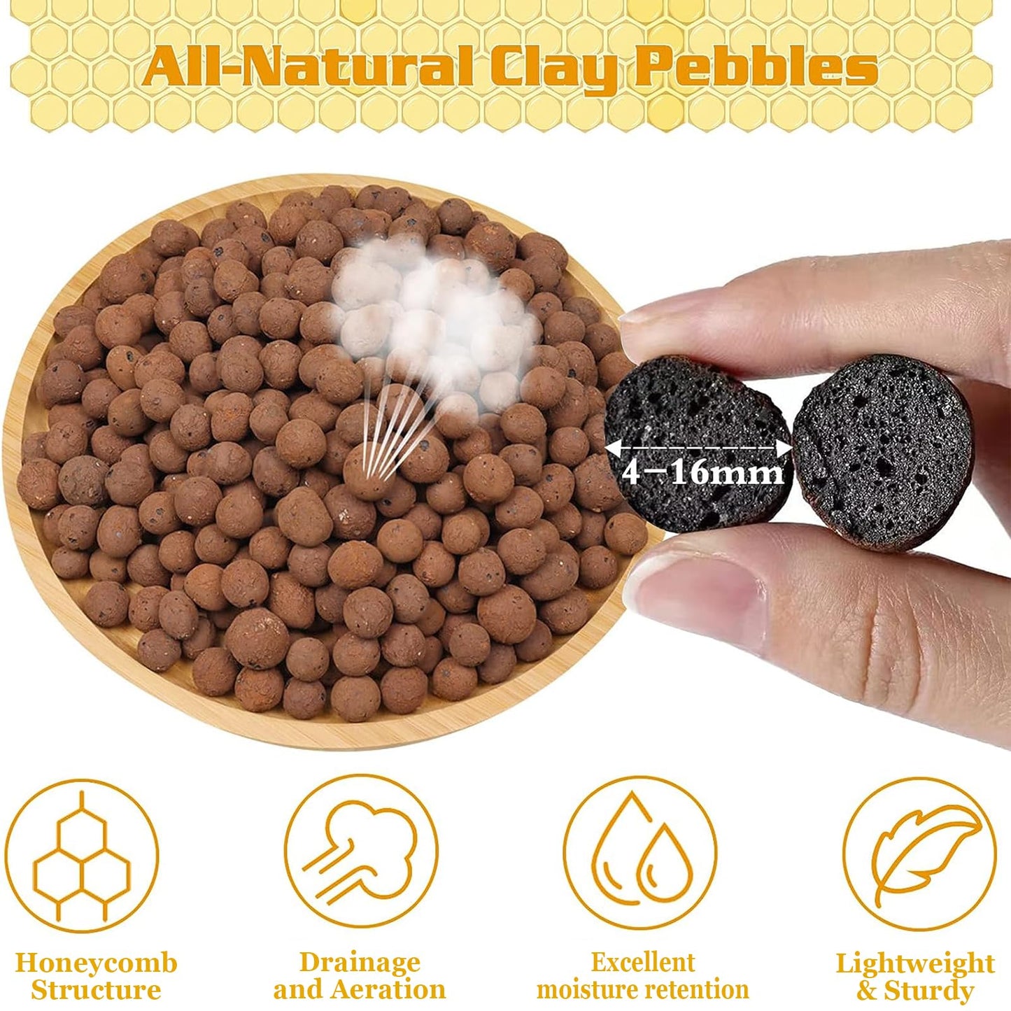 Legigo 10 LBS Organic Expanded Clay Pebbles, 4mm-16mm Lightweight Clay Leca Balls for Plants, Natural Hydroton Clay Pebbles for Hydroponic & Aquaponics Growing, Orchid Potting Mix, Drainage